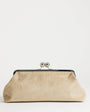 Topshop Annie medium suedette weave clutch in taupe