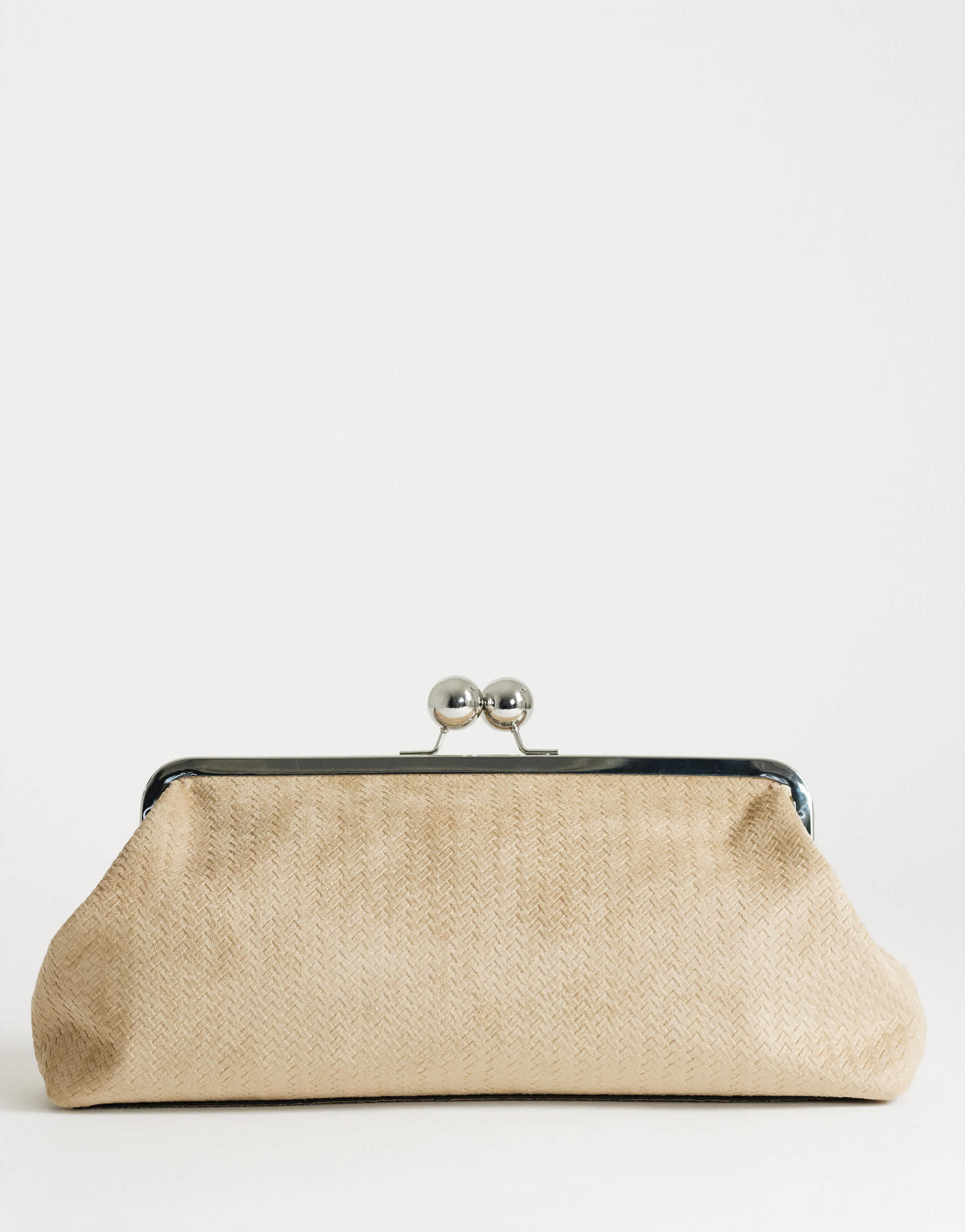 Topshop Annie medium suedette weave clutch in taupe