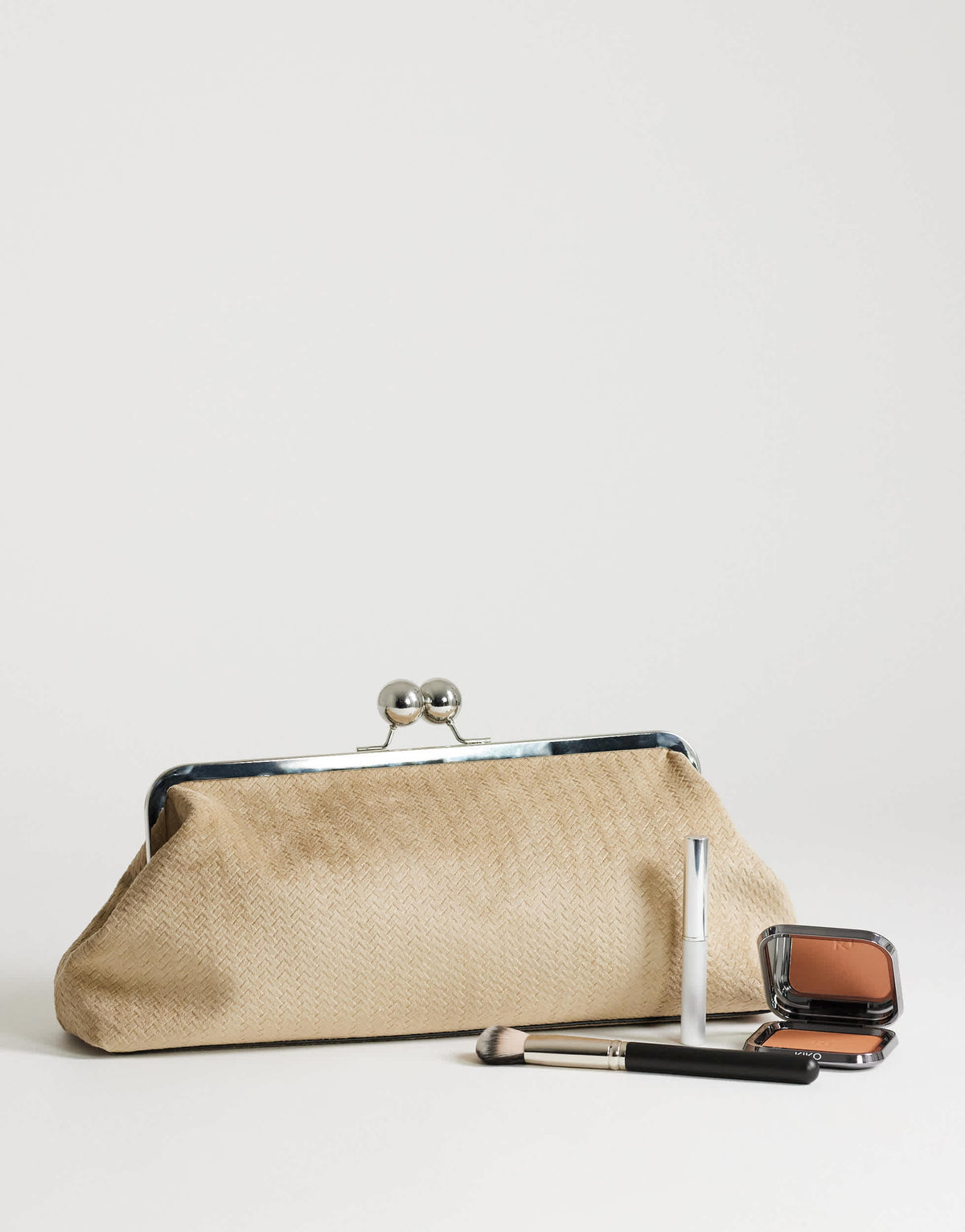 Topshop Annie medium suedette weave clutch in taupe