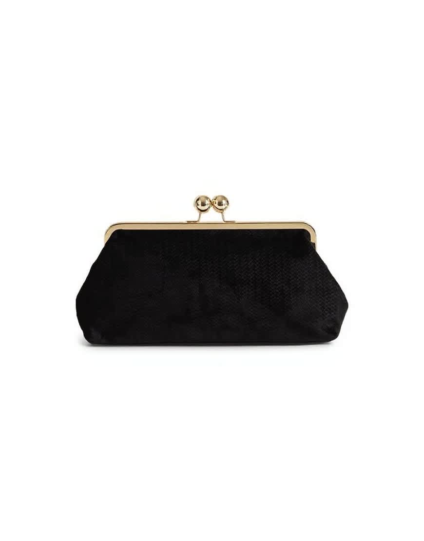 Topshop Annie medium suedette weave clutch in&nbsp;black