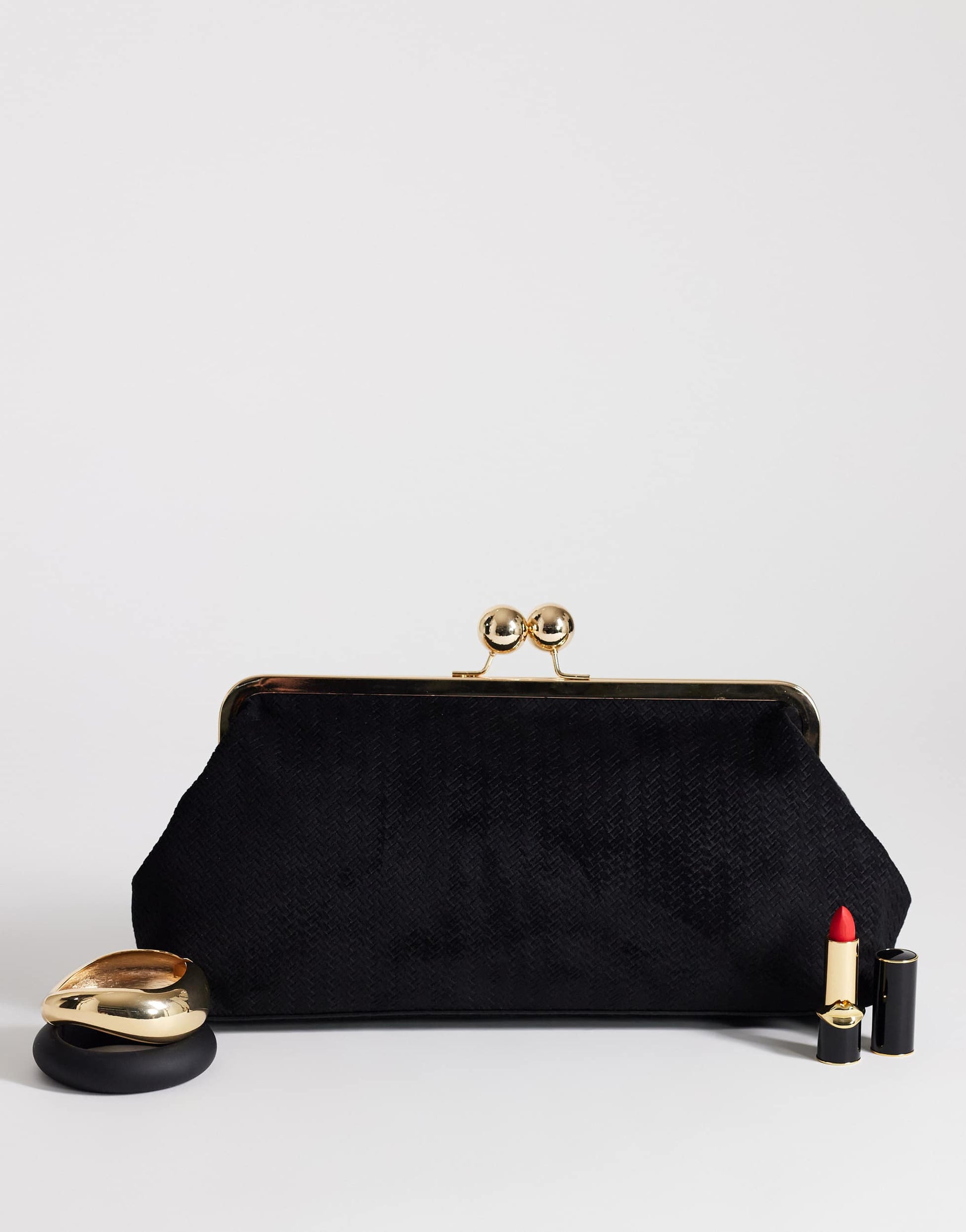 Topshop Annie medium suedette weave clutch in&nbsp;black