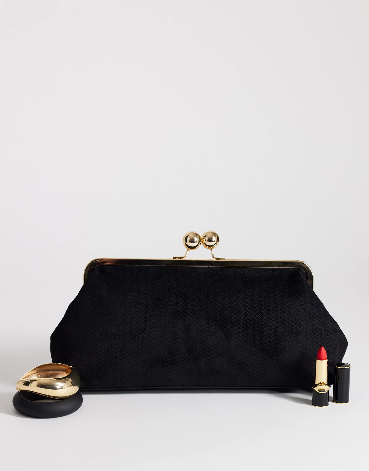 Topshop Annie medium suedette weave clutch in&nbsp;black