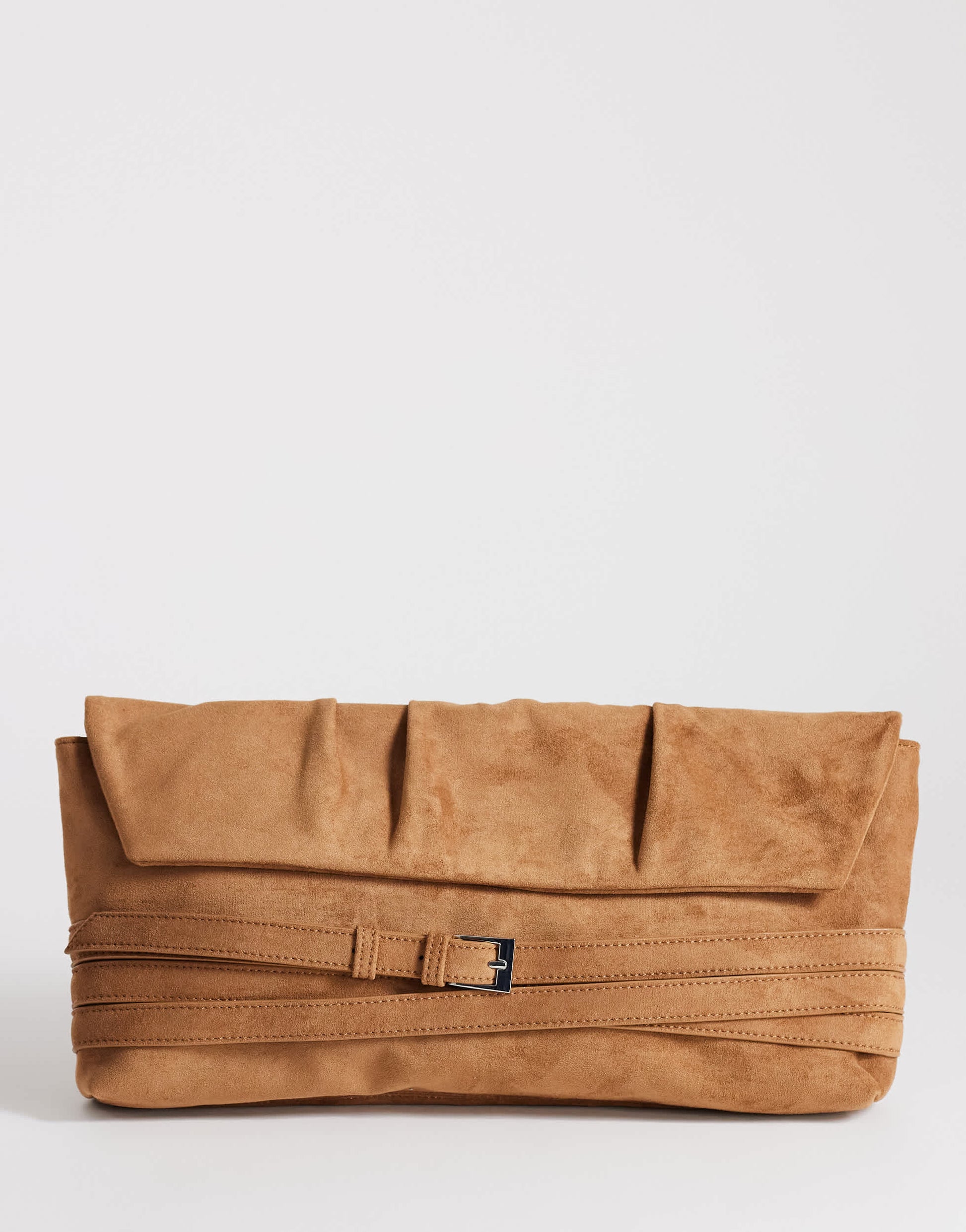 Topshop Meadow oversized strap clutch in tan