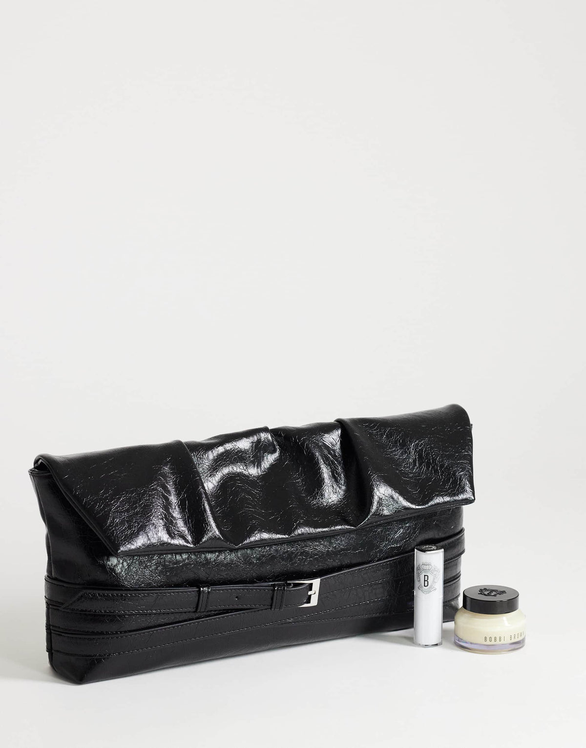 Topshop Meadow strap clutch in black faux suede