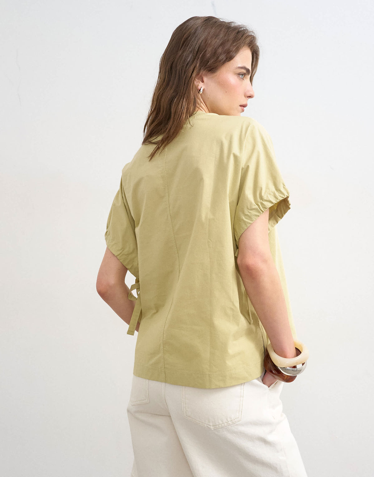 Topshop hybrid tie sleeve tee in soft khaki
