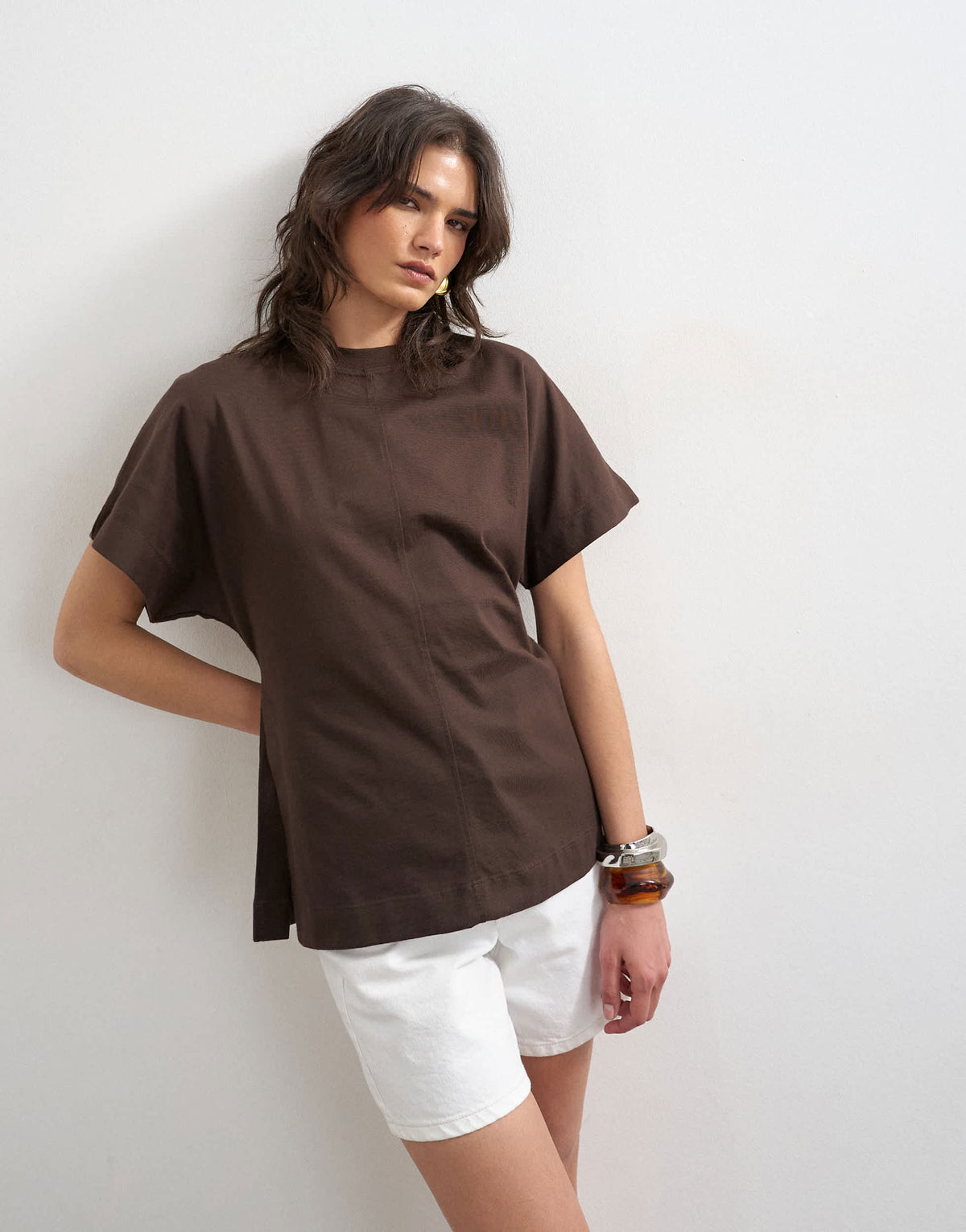 Topshop split side tee in dark chocolate