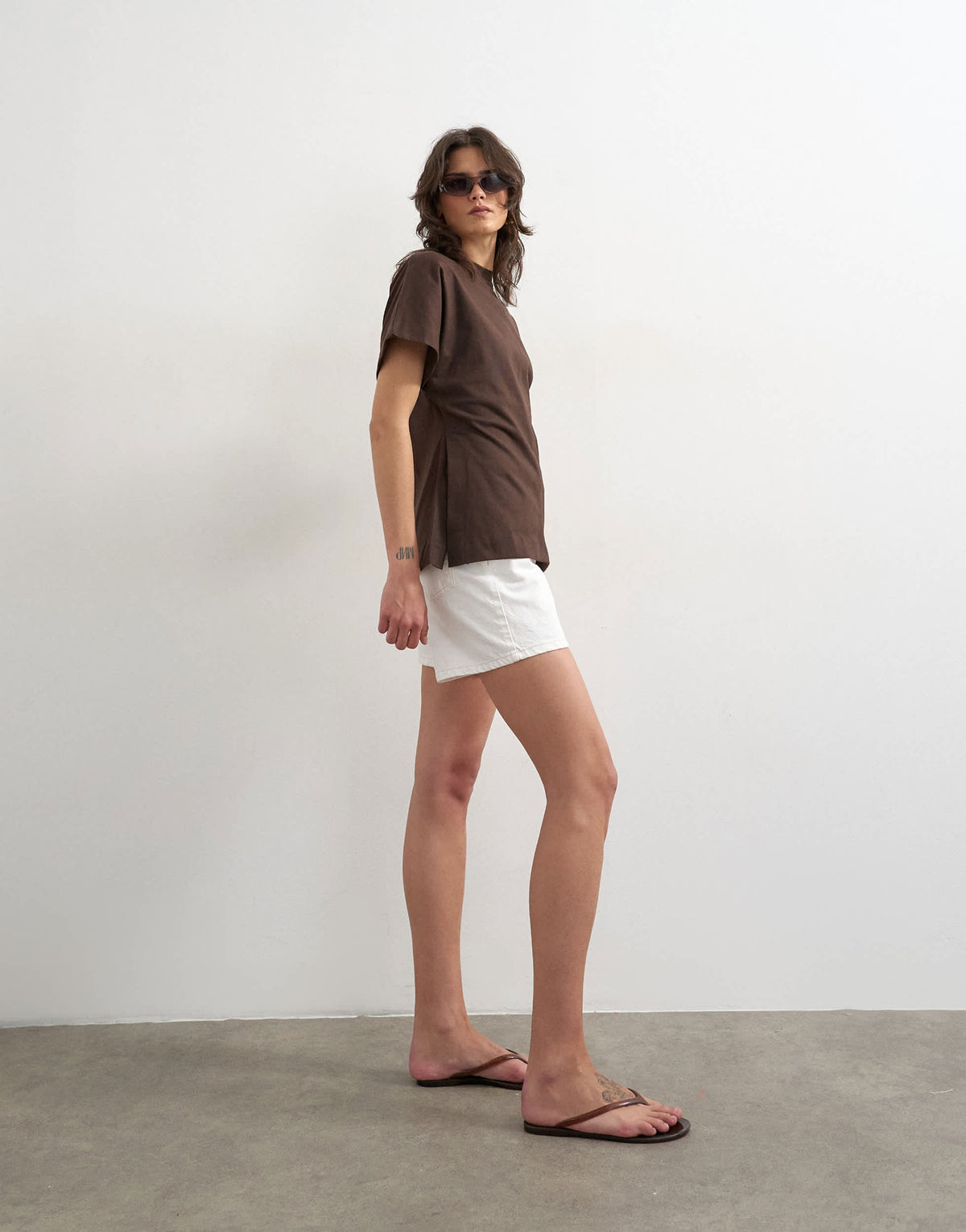Topshop split side tee in dark chocolate