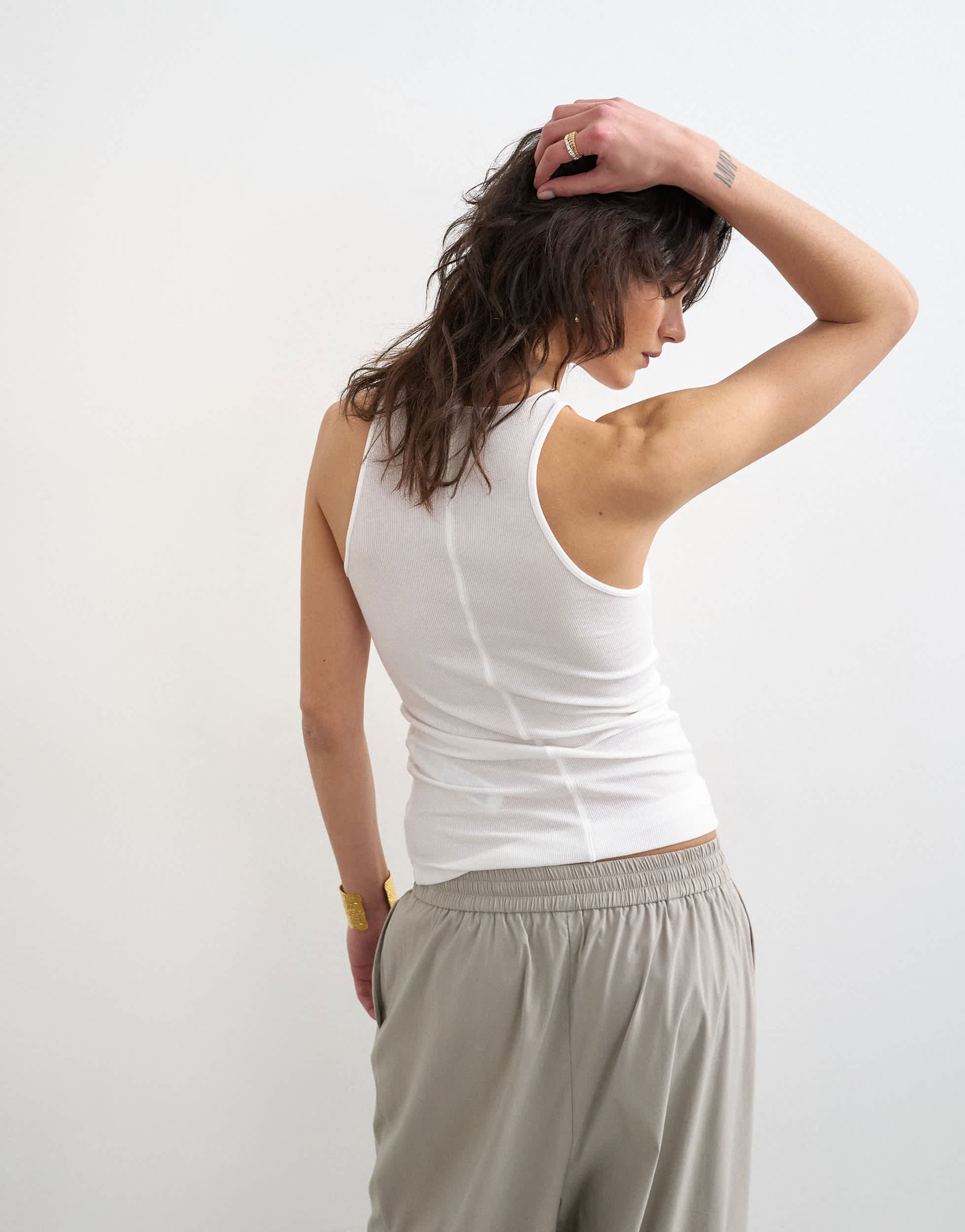 Topshop premium lyocell blend soft rib racer vest in white