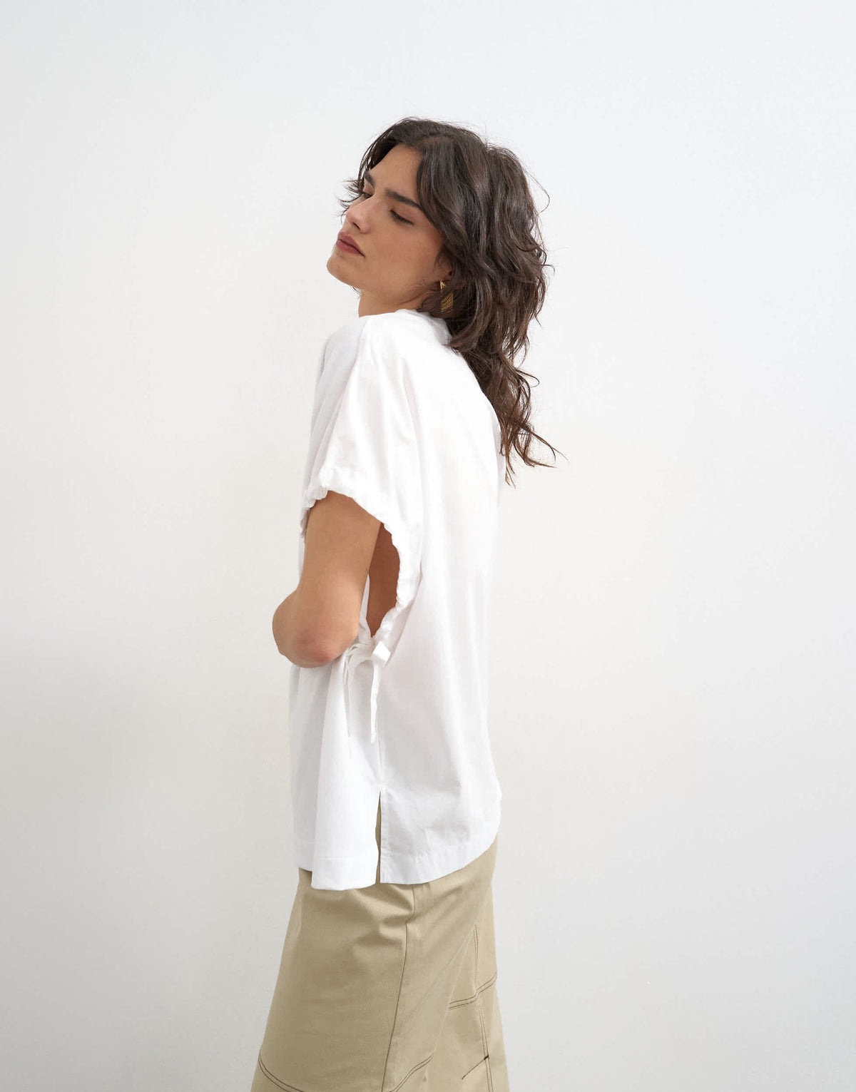Topshop hybrid tie sleeve tee in white