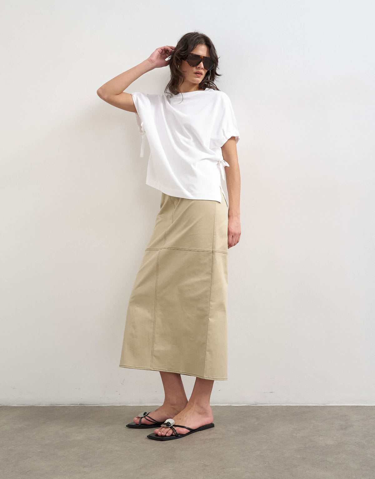 Topshop hybrid tie sleeve tee in white