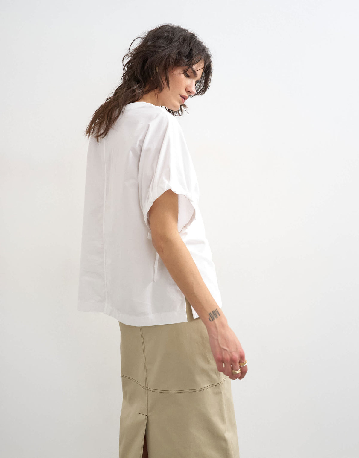 Topshop hybrid tie sleeve tee in white