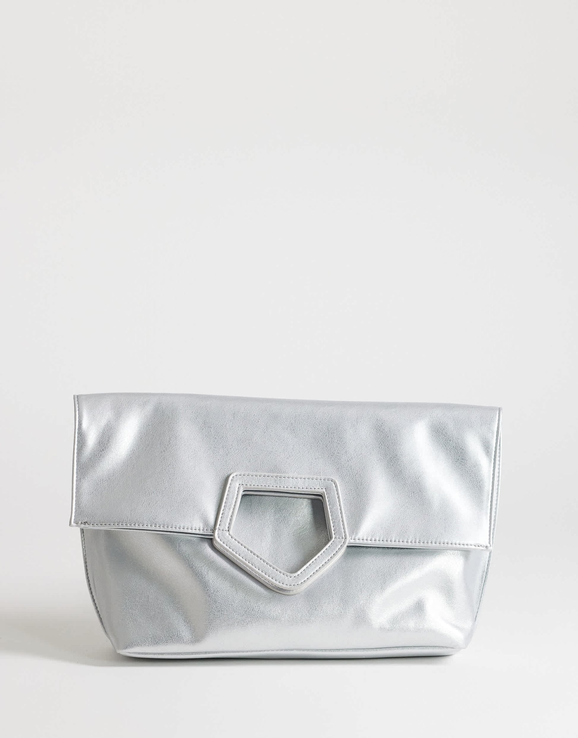 Topshop Gregry oversized folded clutch bag in silver
