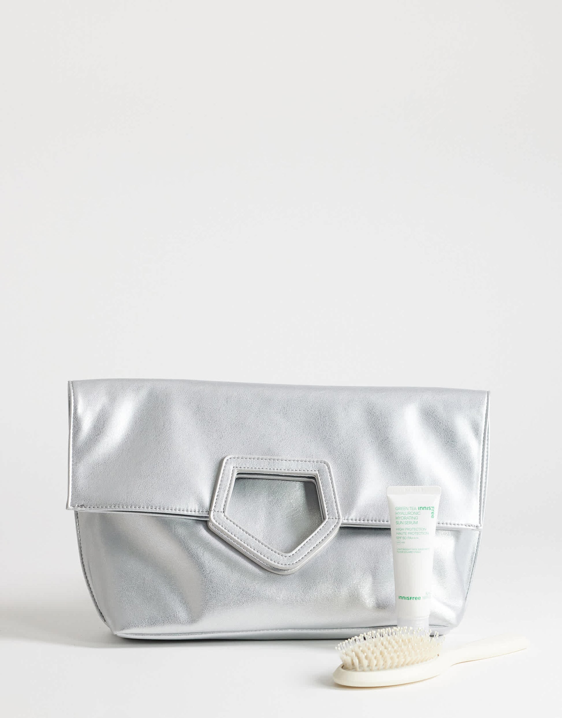 Topshop Gregry oversized folded clutch bag in silver
