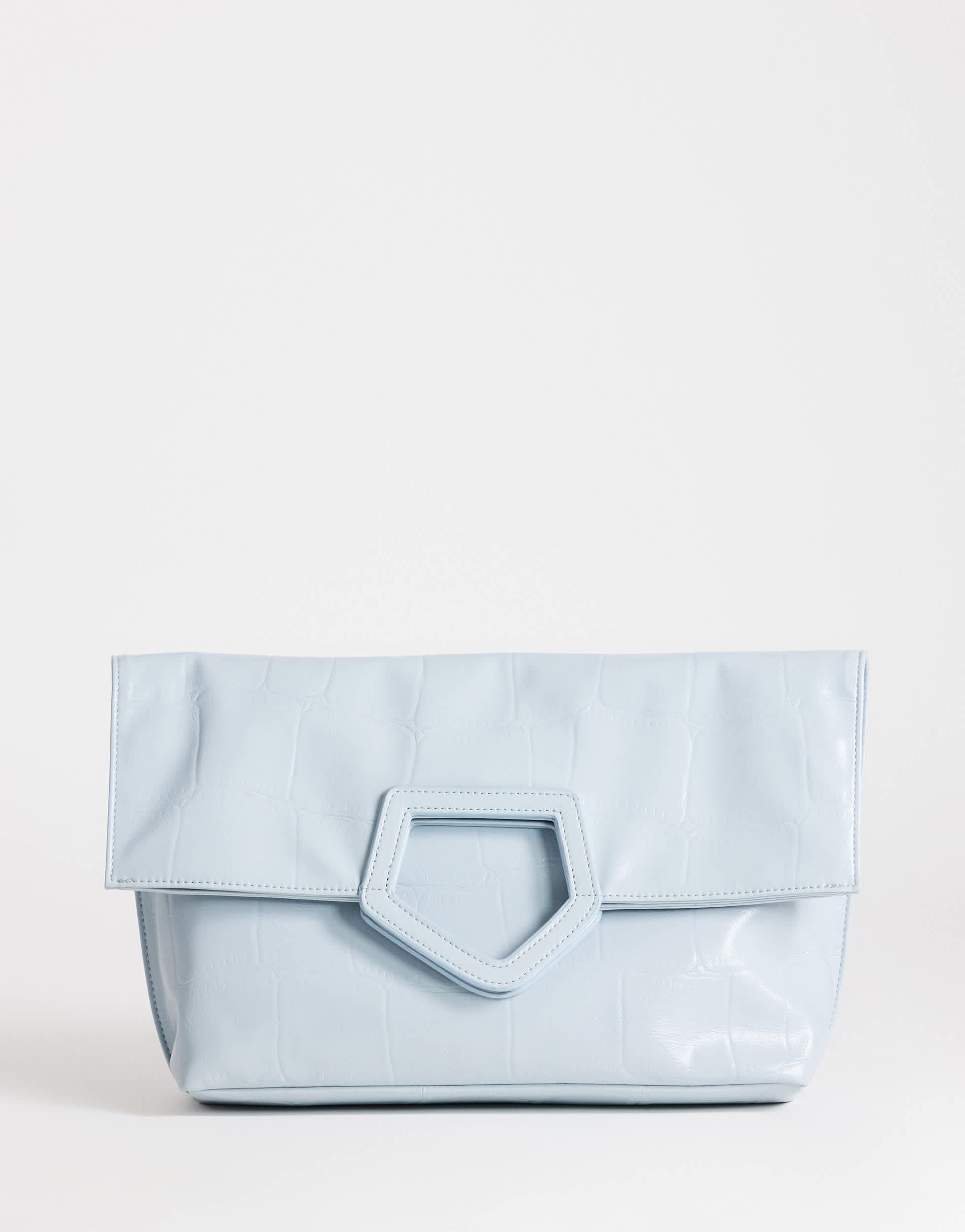 Topshop Gregry folded oversized clutch bag in blue croc