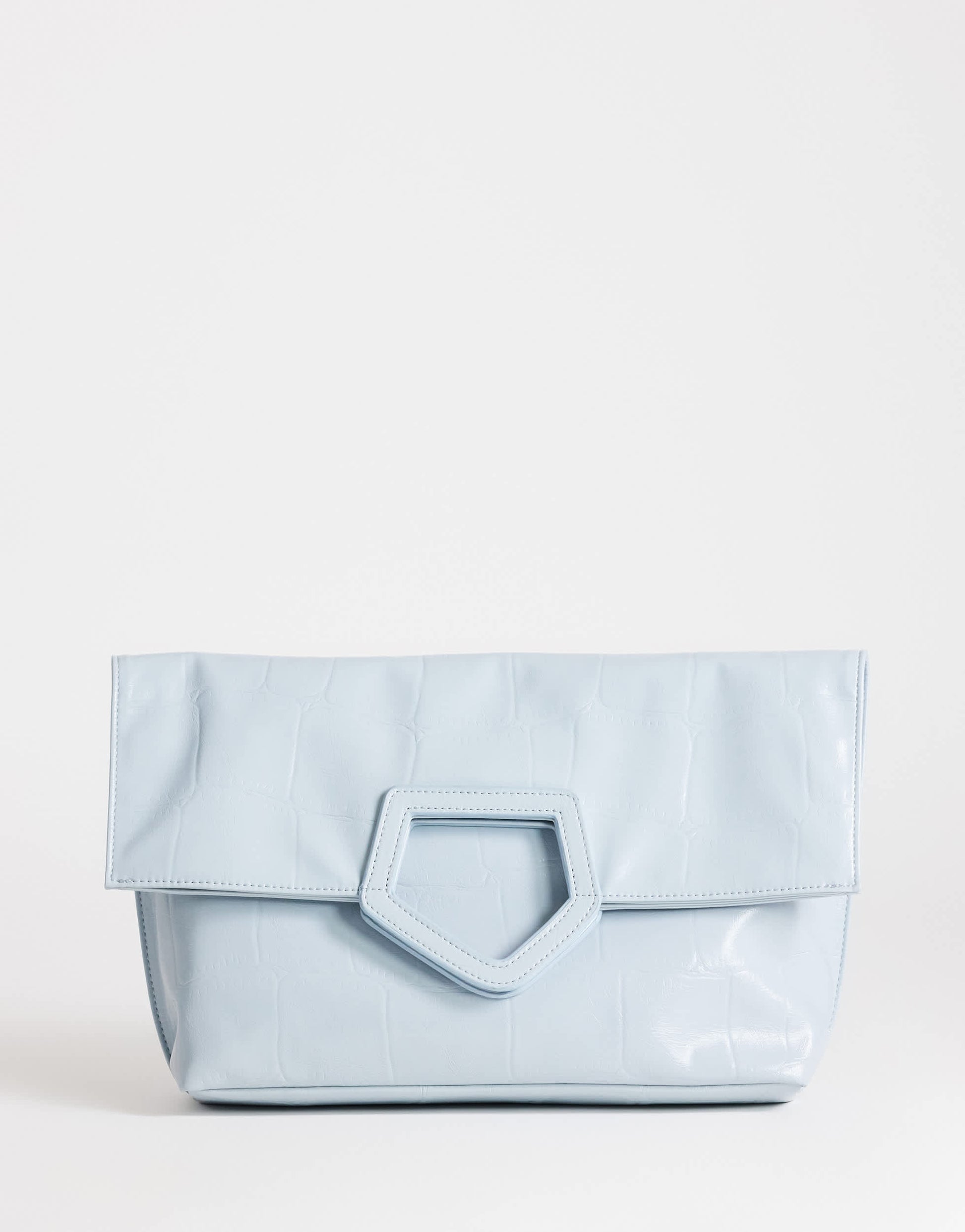 Topshop Gregry folded oversized clutch bag in blue croc