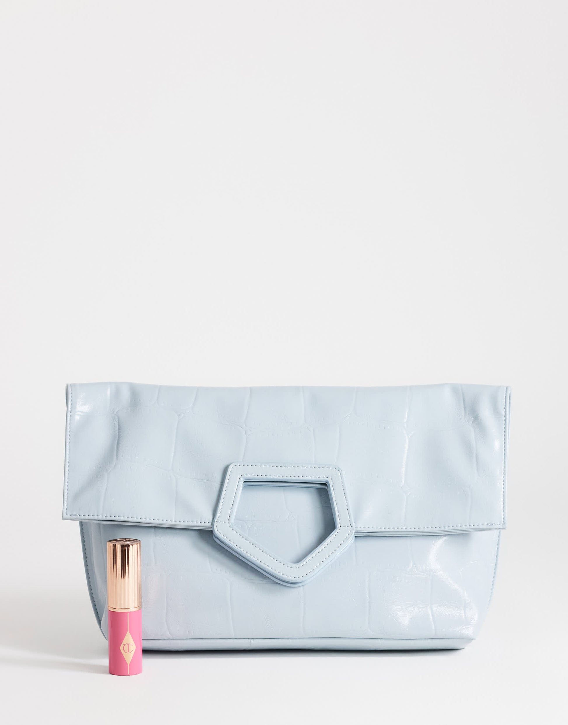 Topshop Gregry folded oversized clutch bag in blue croc