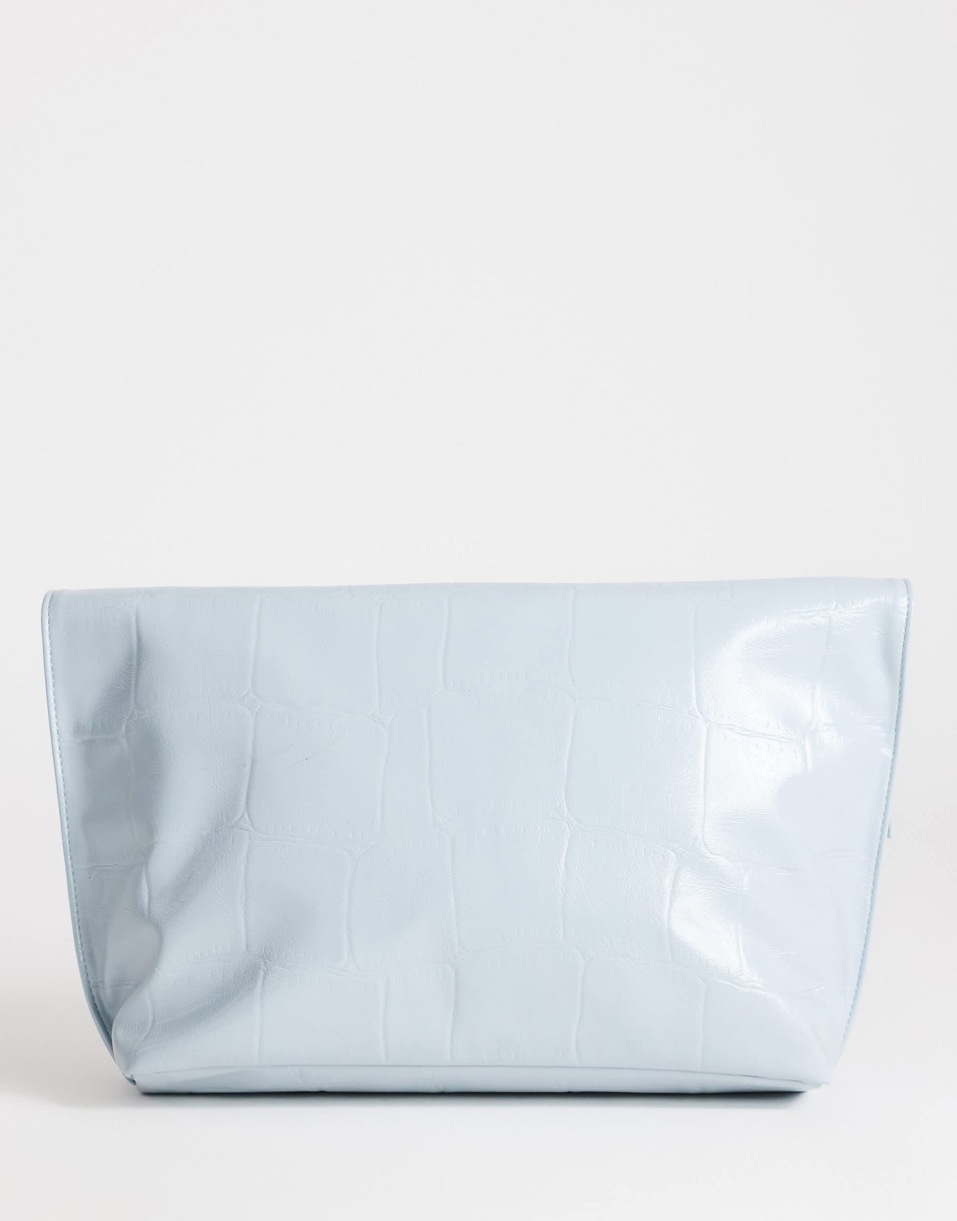 Topshop Gregry folded oversized clutch bag in blue croc