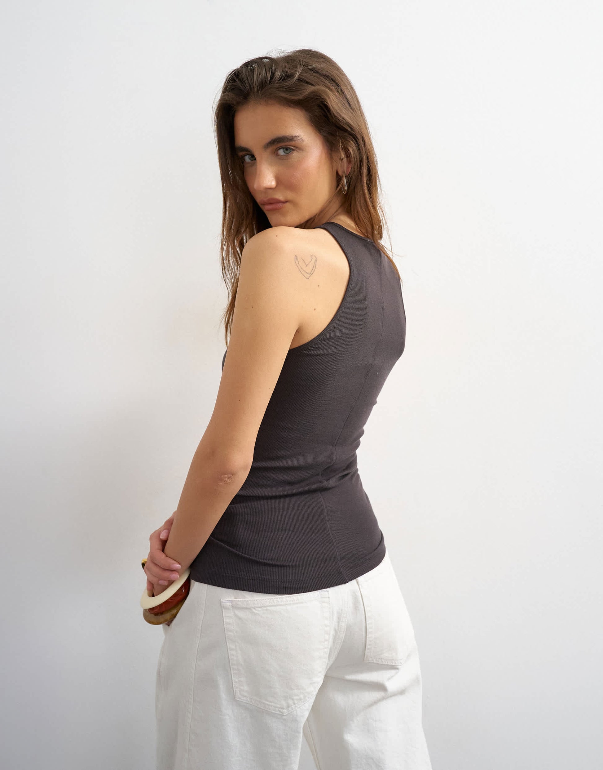 Topshop premium rib racer vest in slate