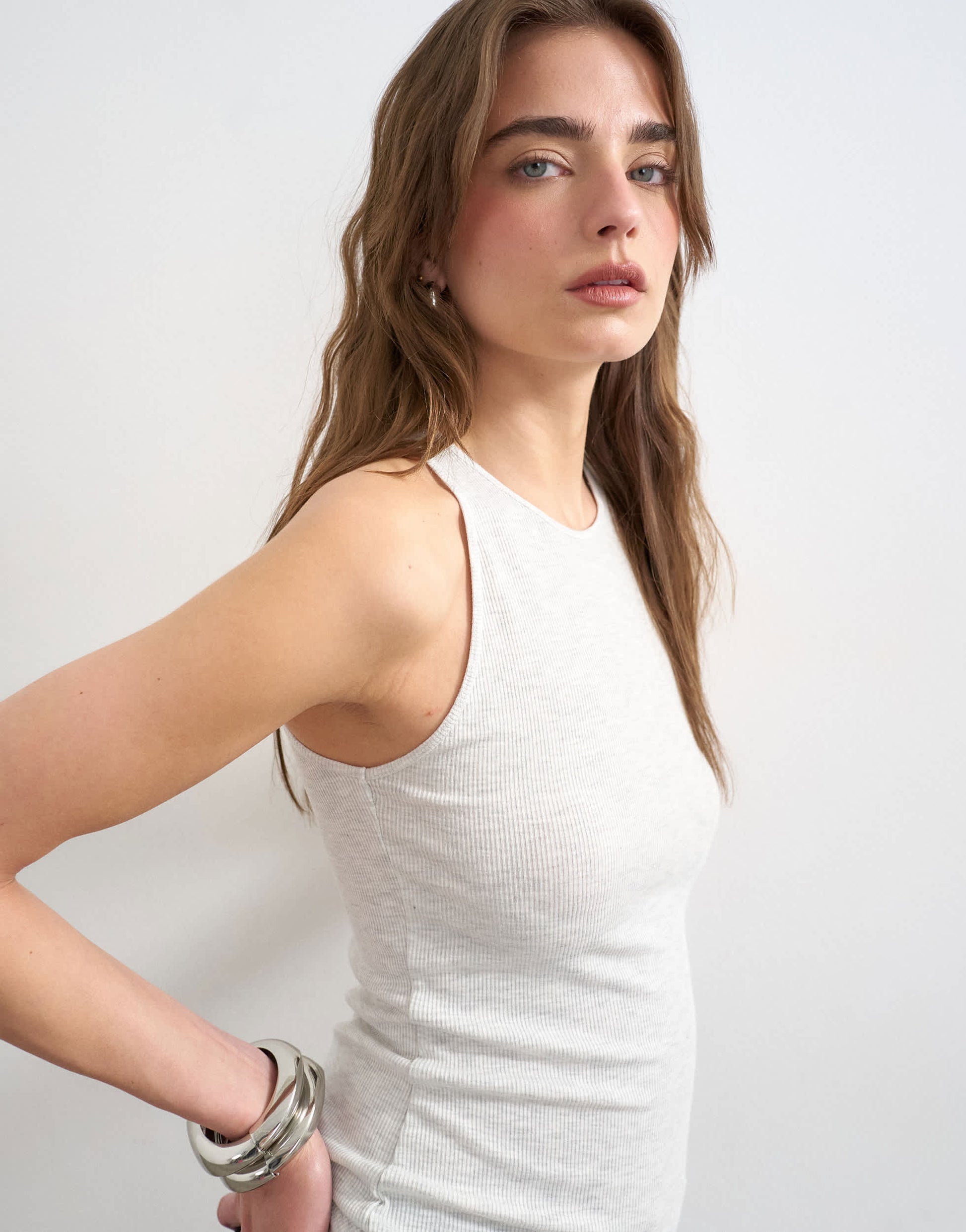 Topshop premium lyocell blend soft rib racer vest in grey