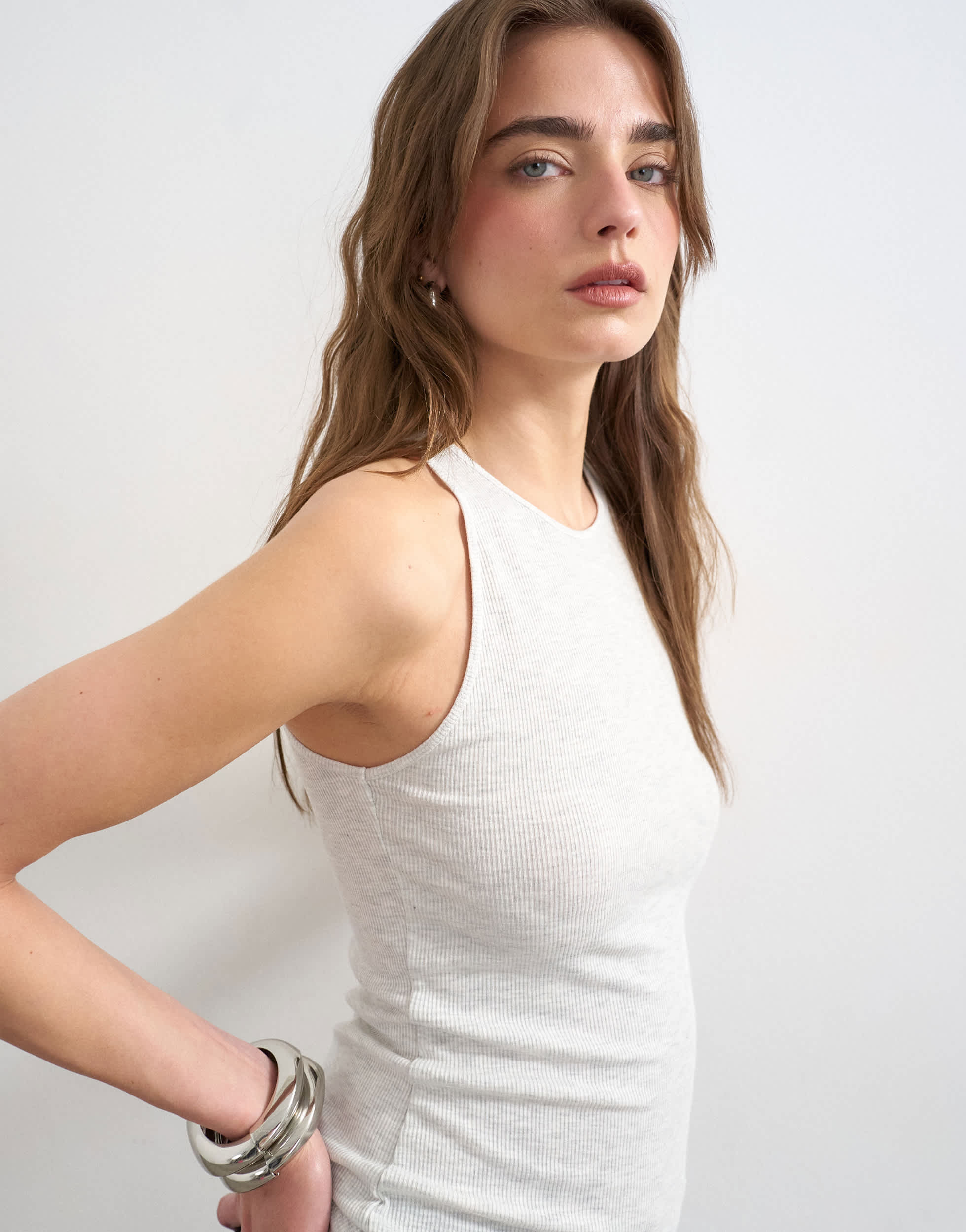 Topshop premium lyocell blend soft rib racer vest in grey
