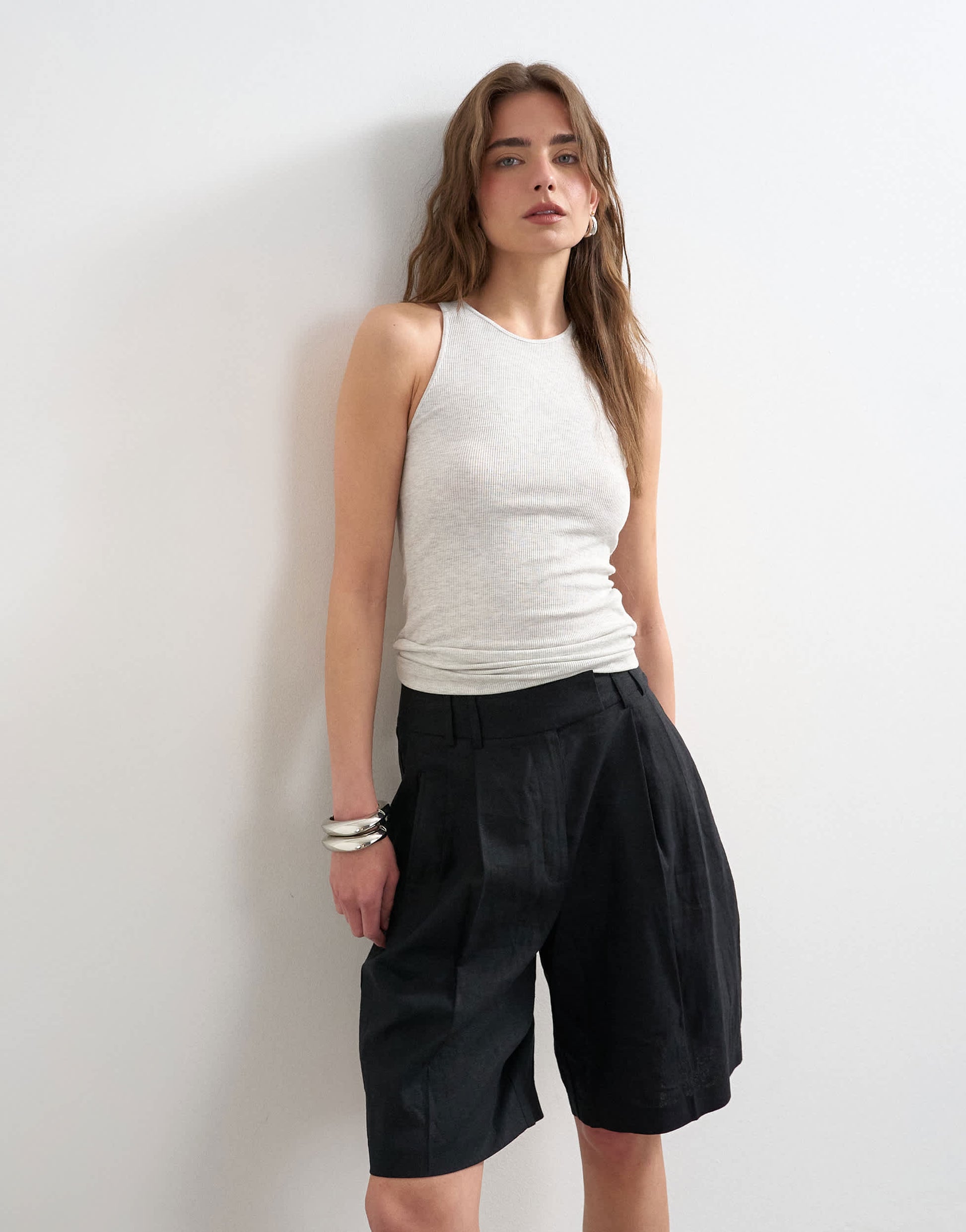 Topshop premium lyocell blend soft rib racer vest in grey