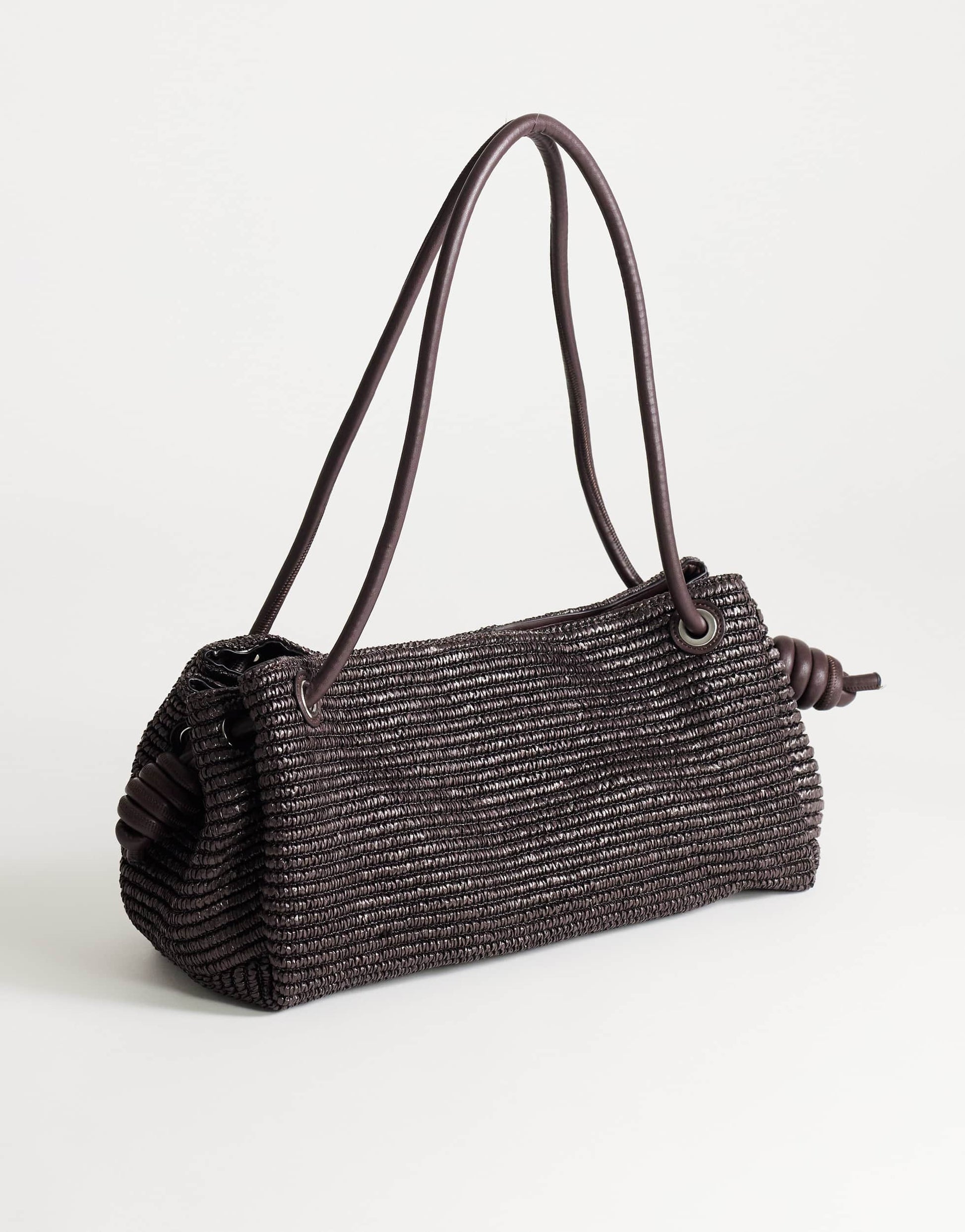 Topshop Miller large straw shoulder bag in chocolate