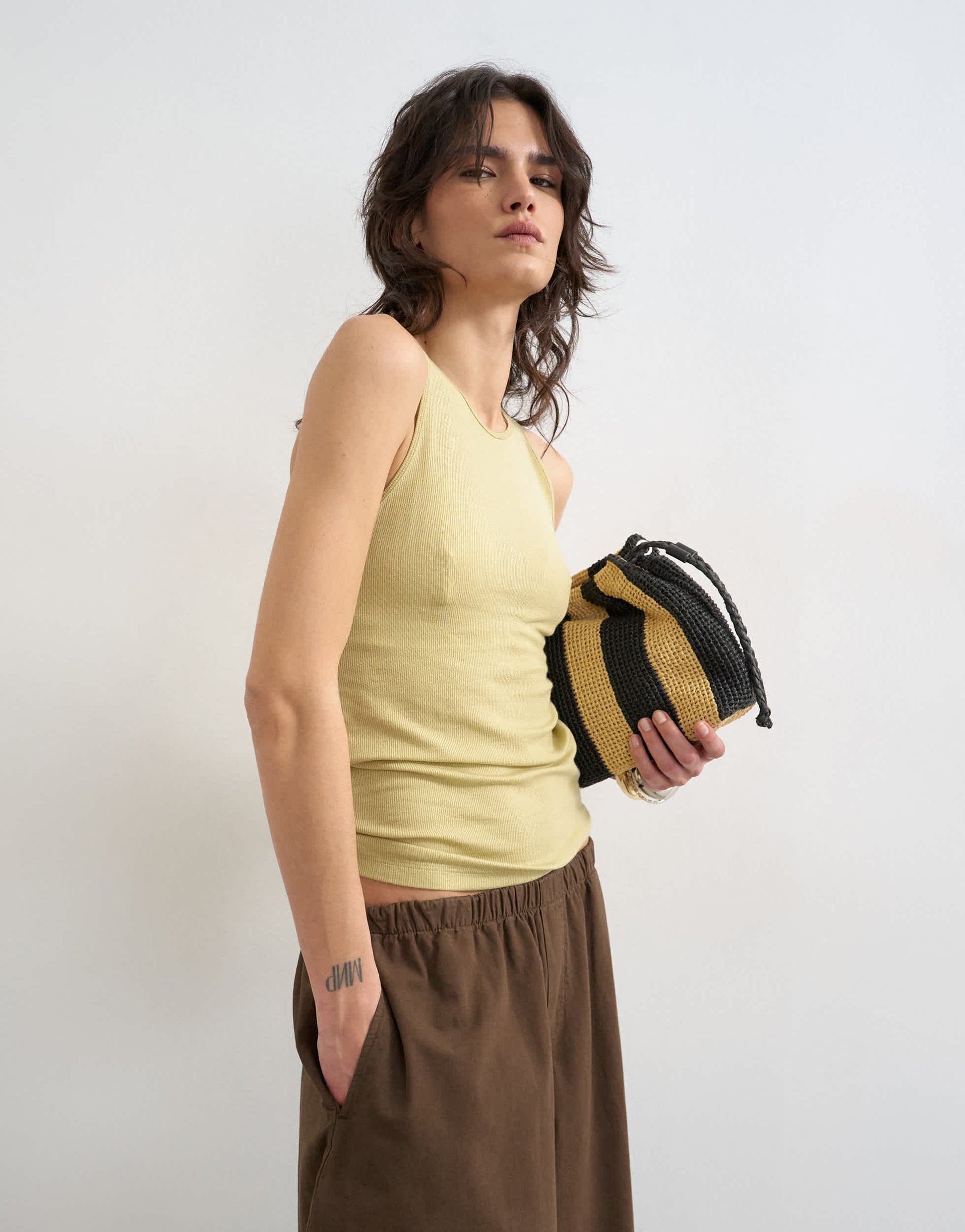Topshop premium lyocell blend soft rib racer vest in soft khaki