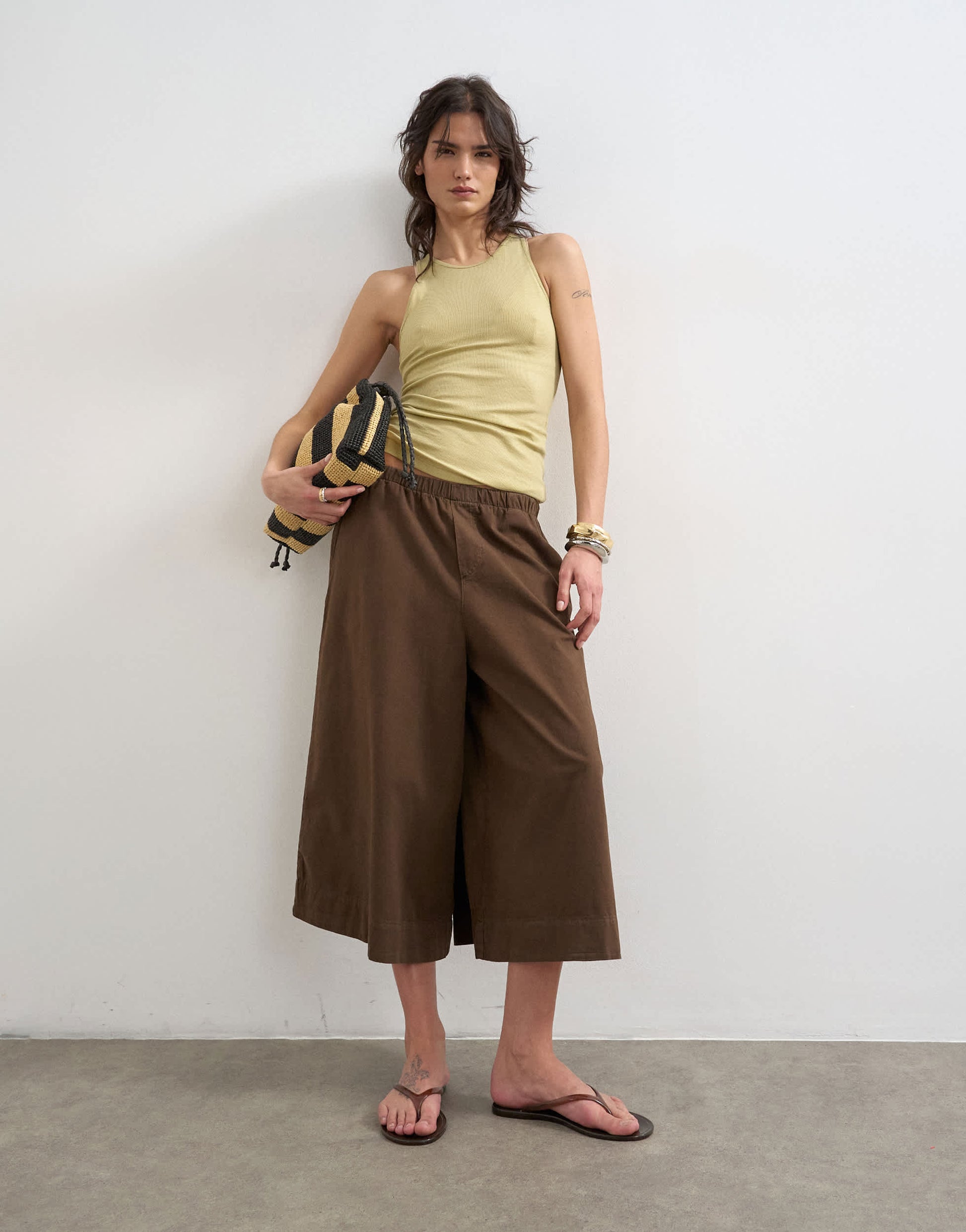 Topshop premium lyocell blend soft rib racer vest in soft khaki