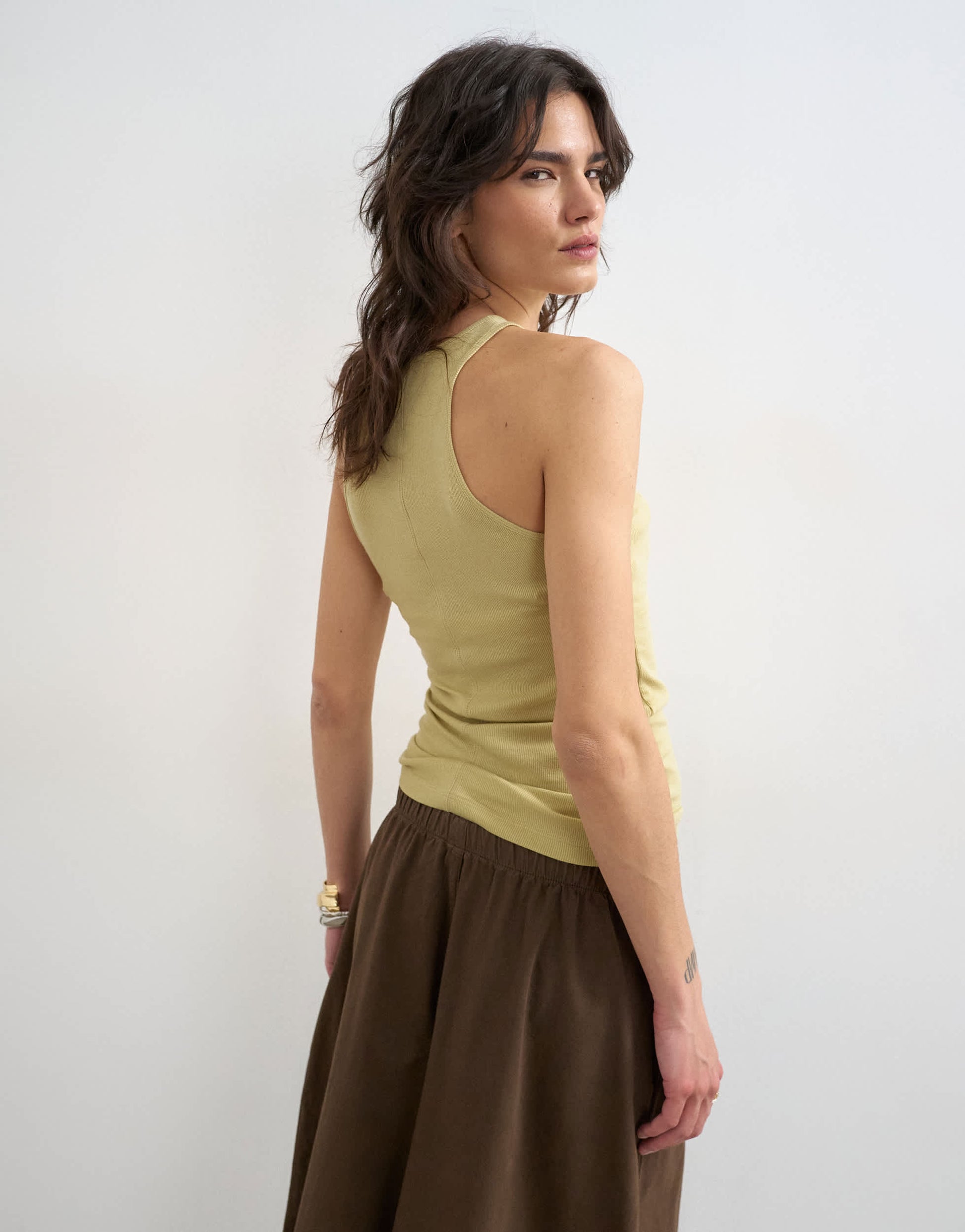 Topshop premium lyocell blend soft rib racer vest in soft khaki