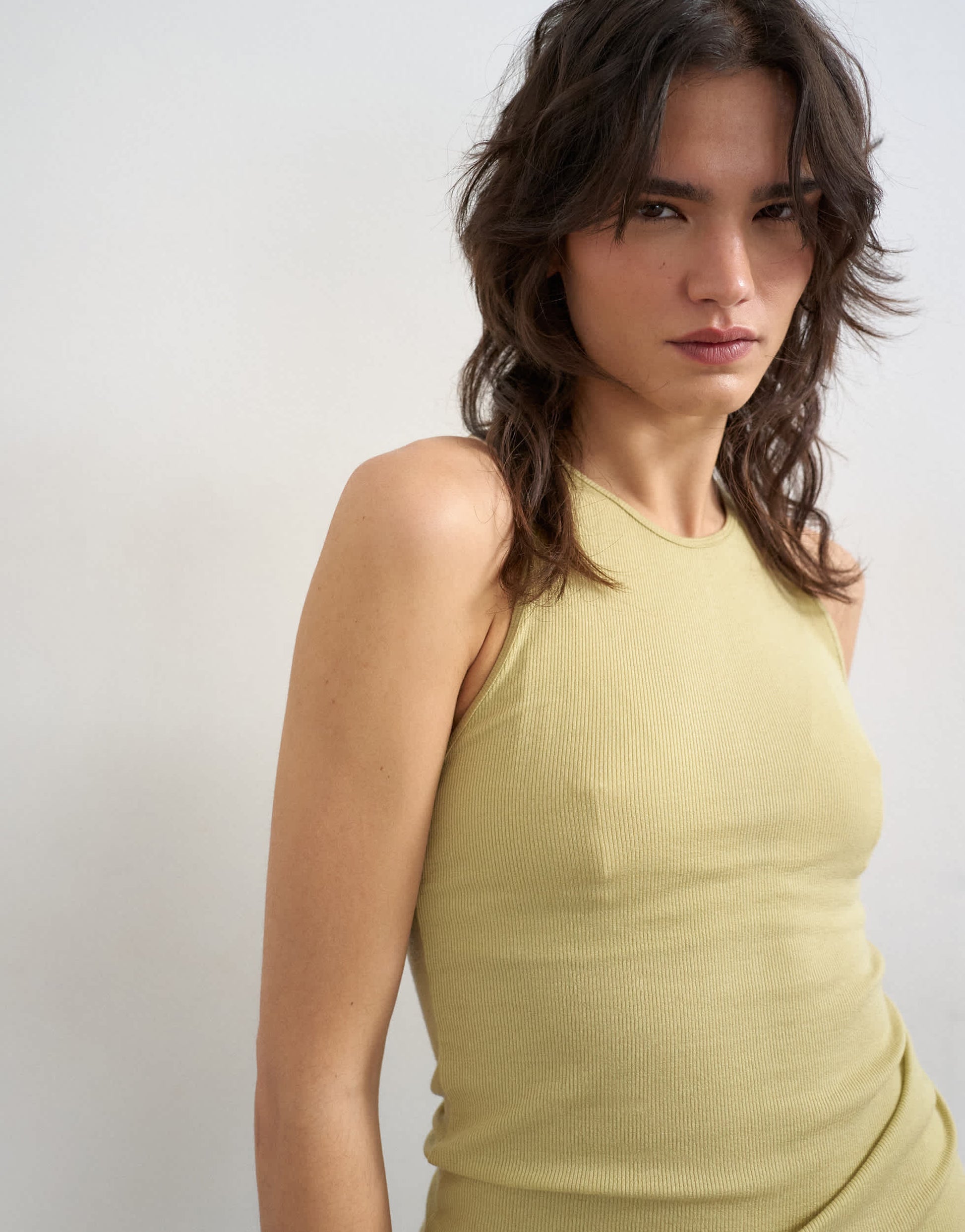 Topshop premium lyocell blend soft rib racer vest in soft khaki
