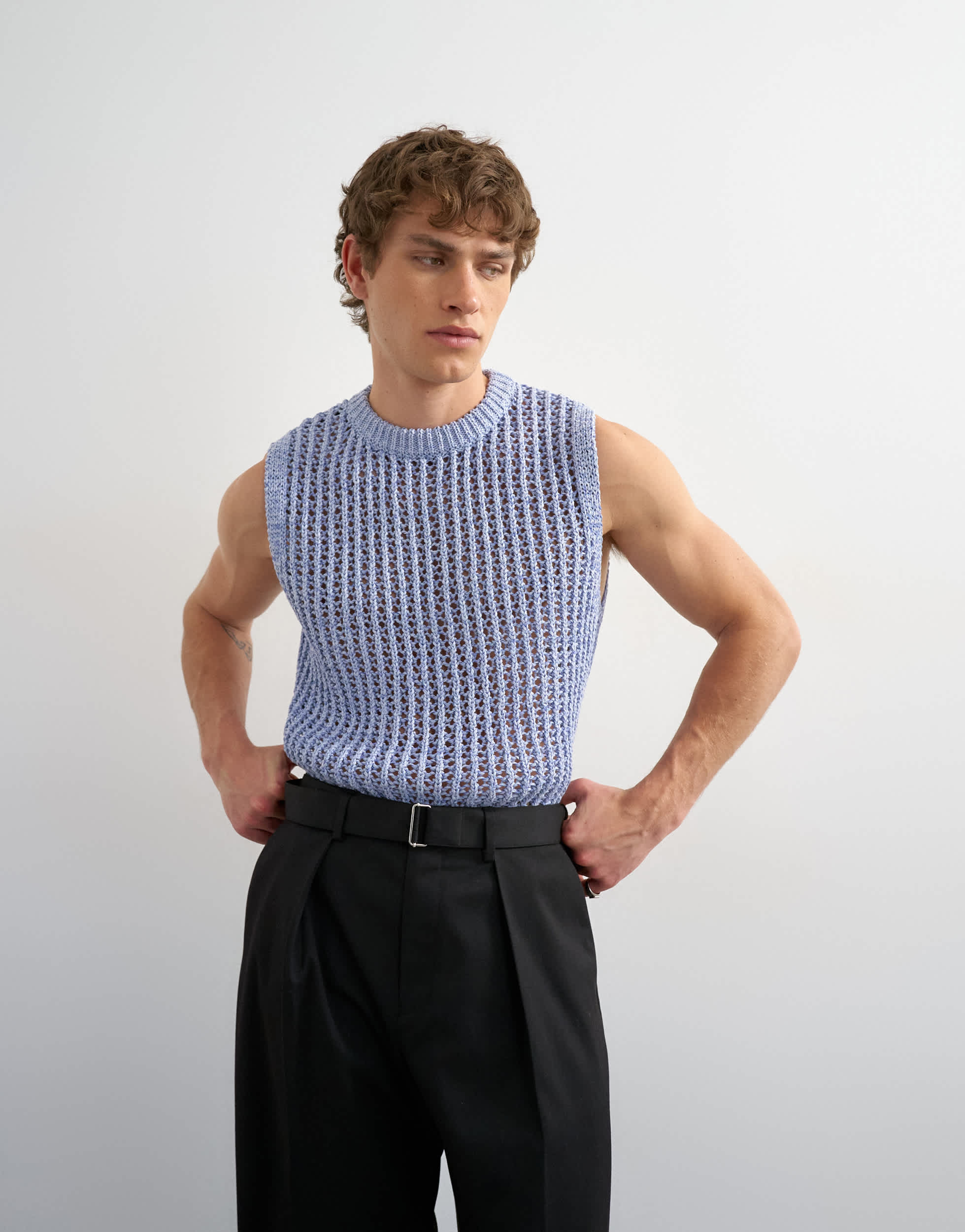 Débardeur en maille crochetée coupe décontractée bleu Topman