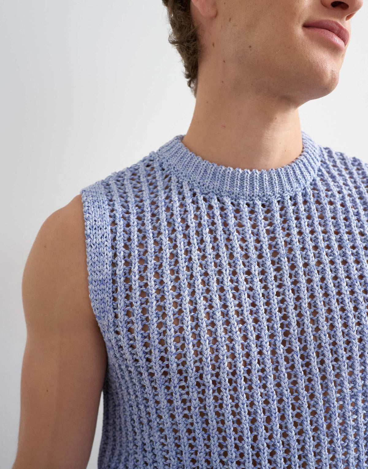 Topman relaxed fit knitted crochet tank in blue