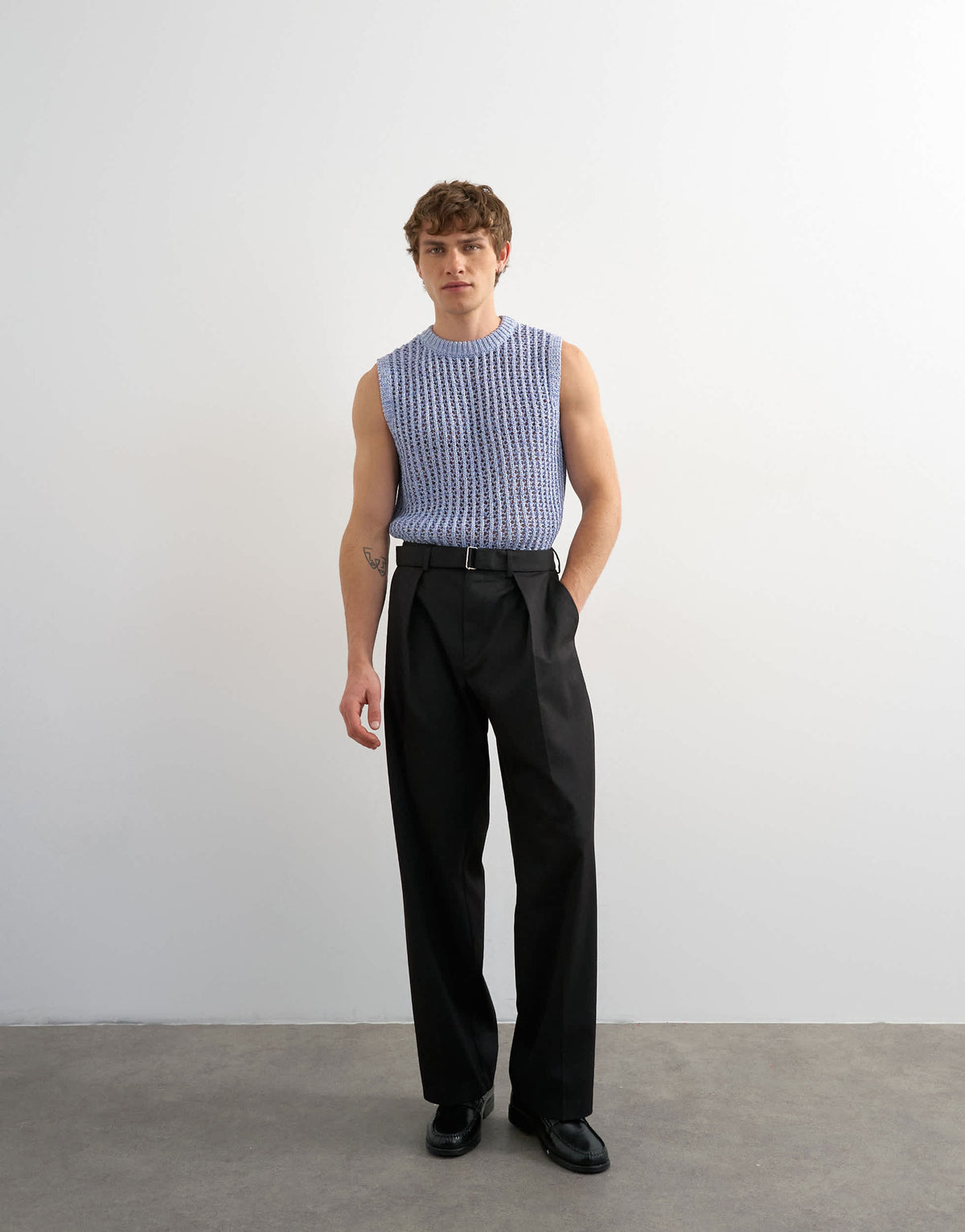 Topman relaxed fit knitted crochet tank in blue