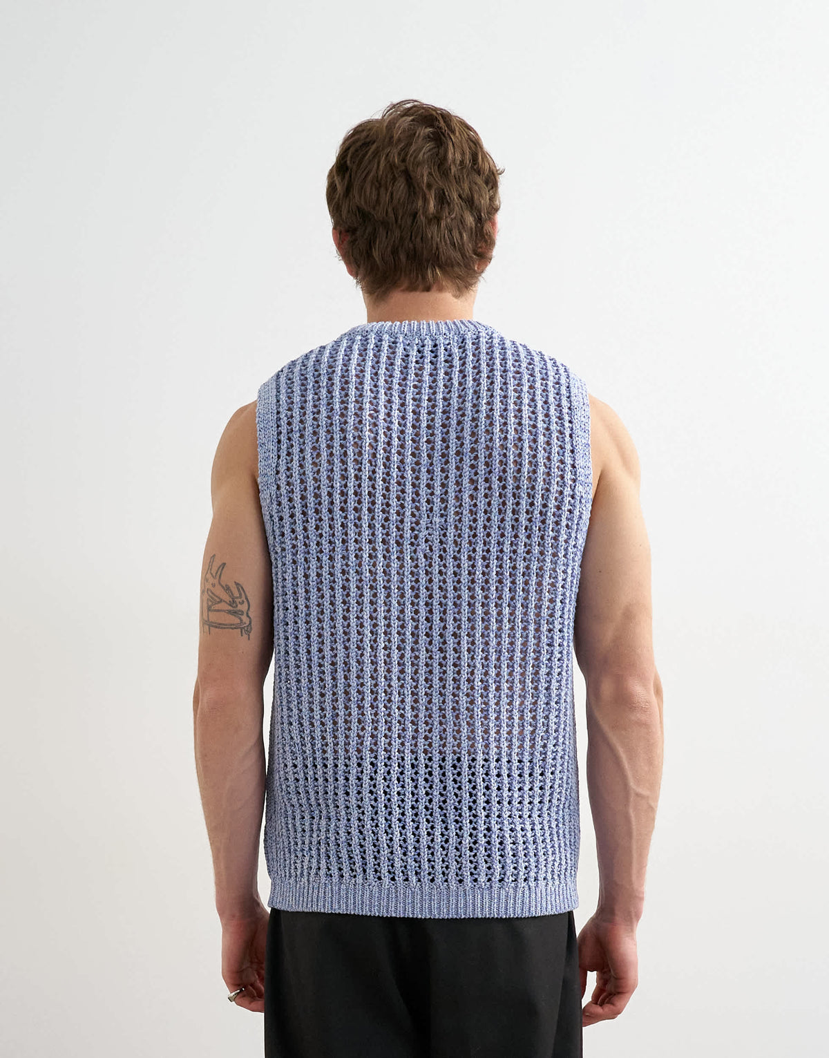 Topman relaxed fit knitted crochet tank in blue