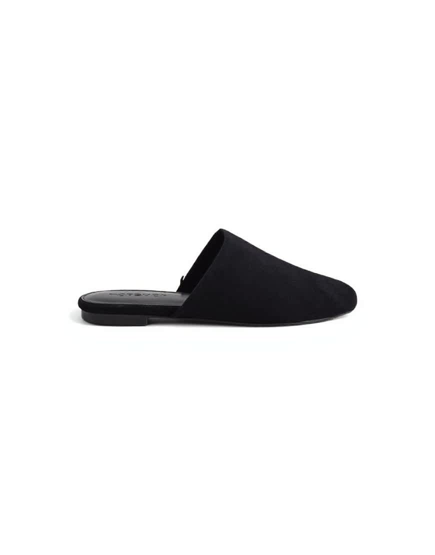 Topshop Lillie real suede round toe flat shoe in black