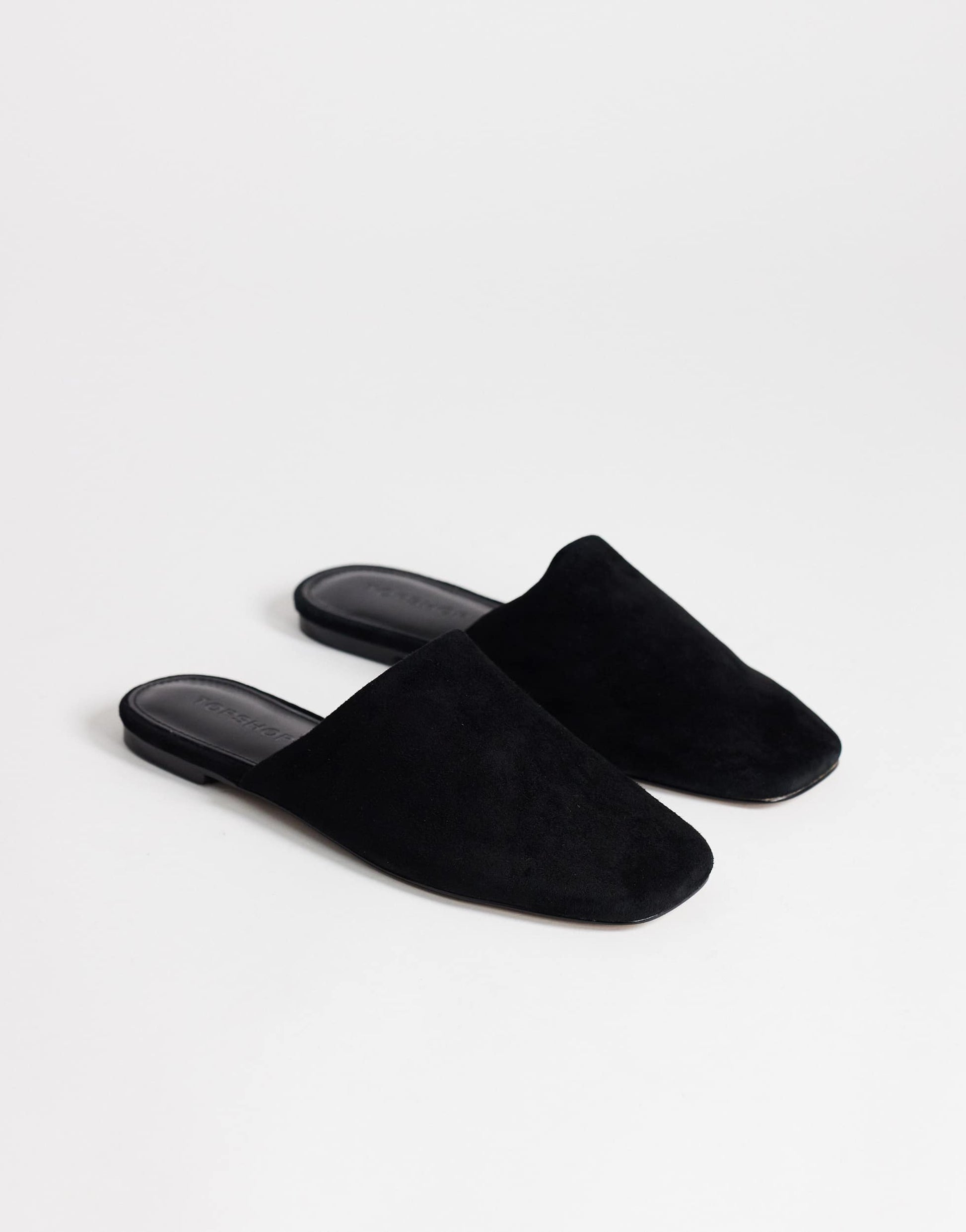 Topshop Lillie real suede round toe flat shoe in black