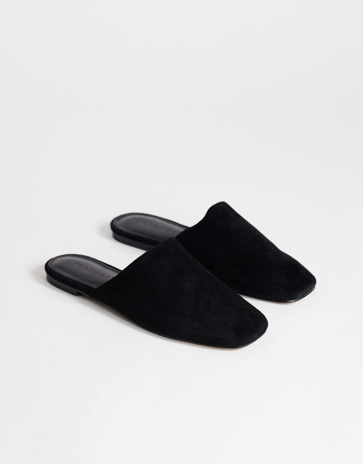 Topshop Lillie real suede round toe flat shoe in black