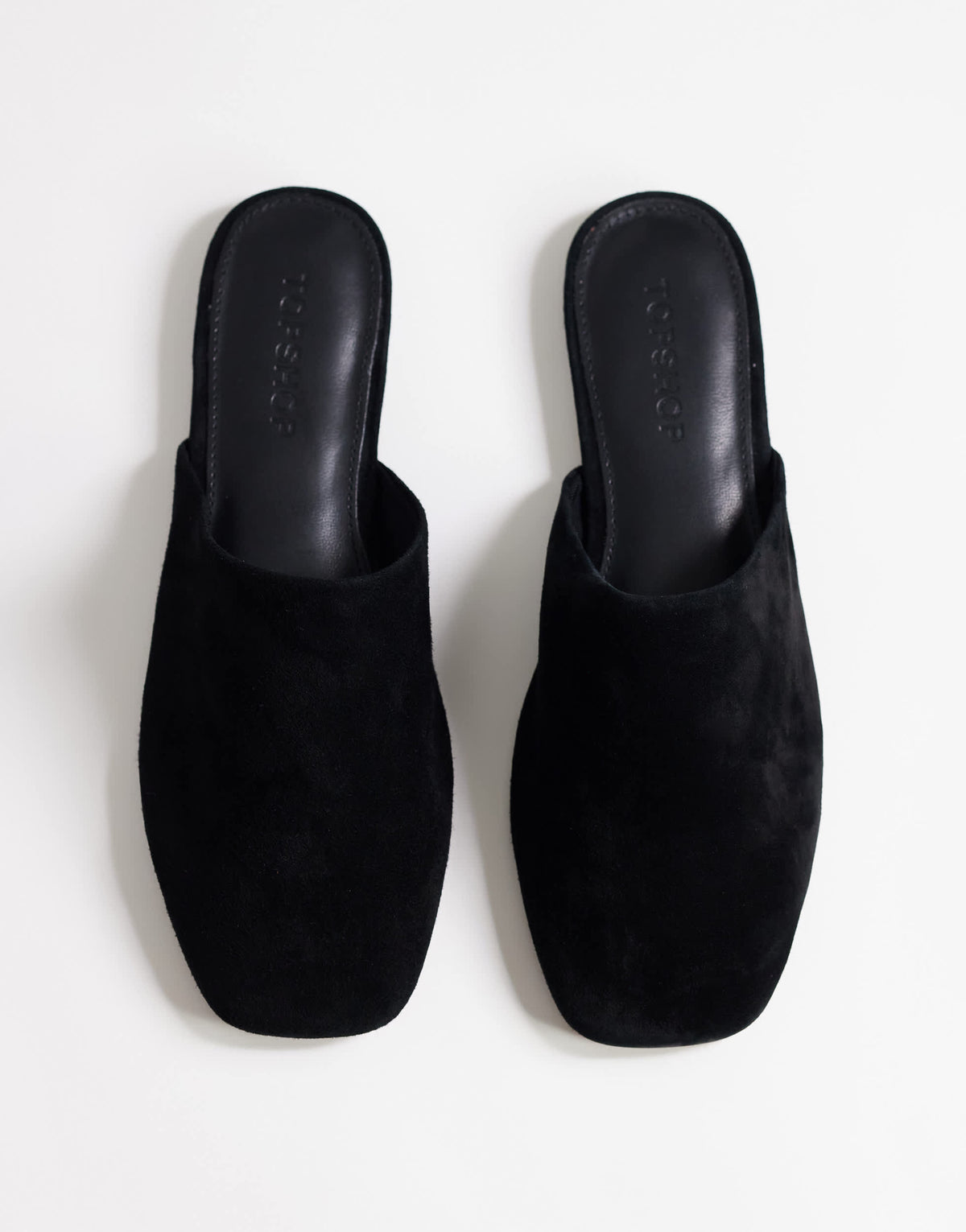 Topshop Lillie real suede round toe flat shoe in black