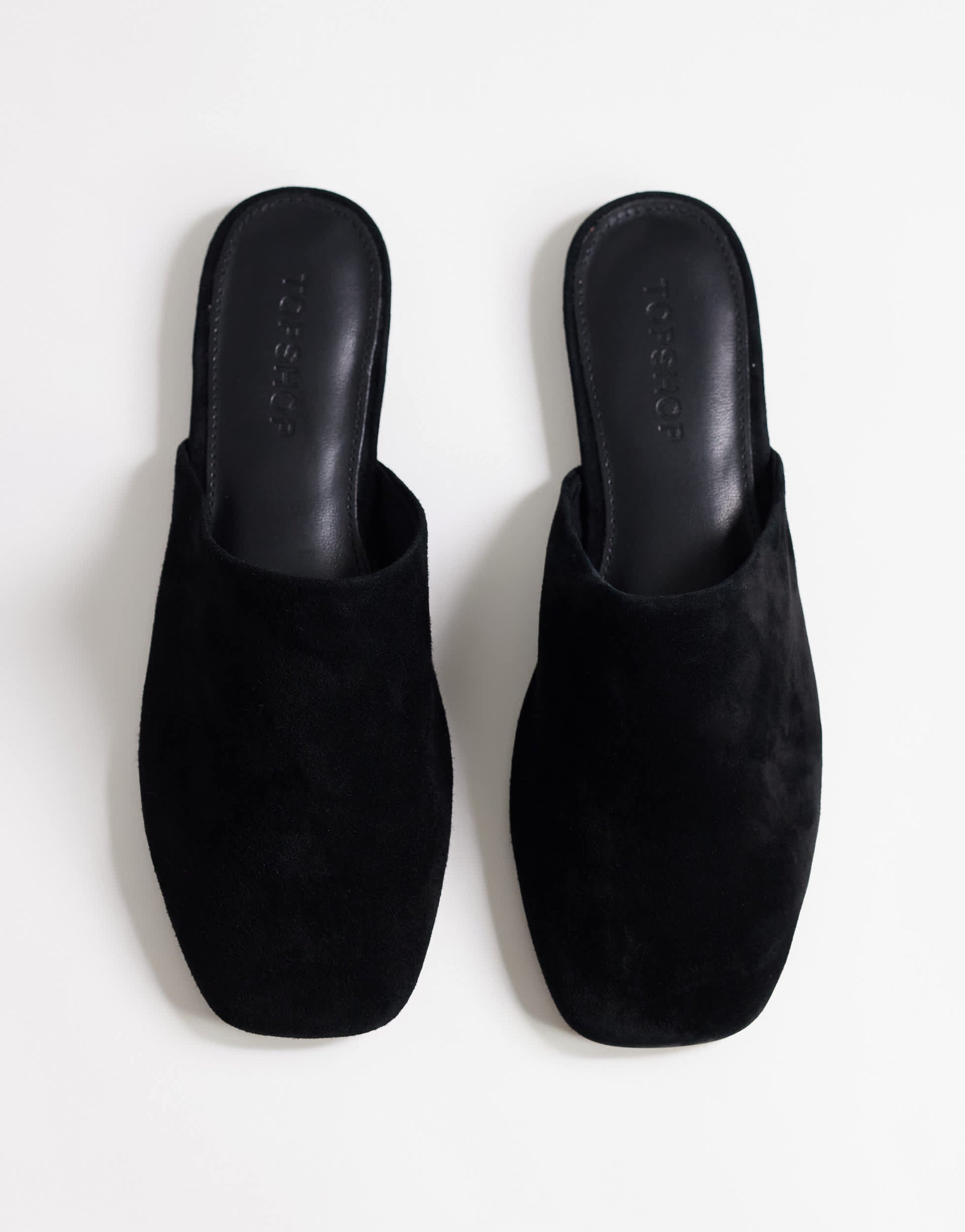 Topshop Lillie real suede round toe flat shoe in black