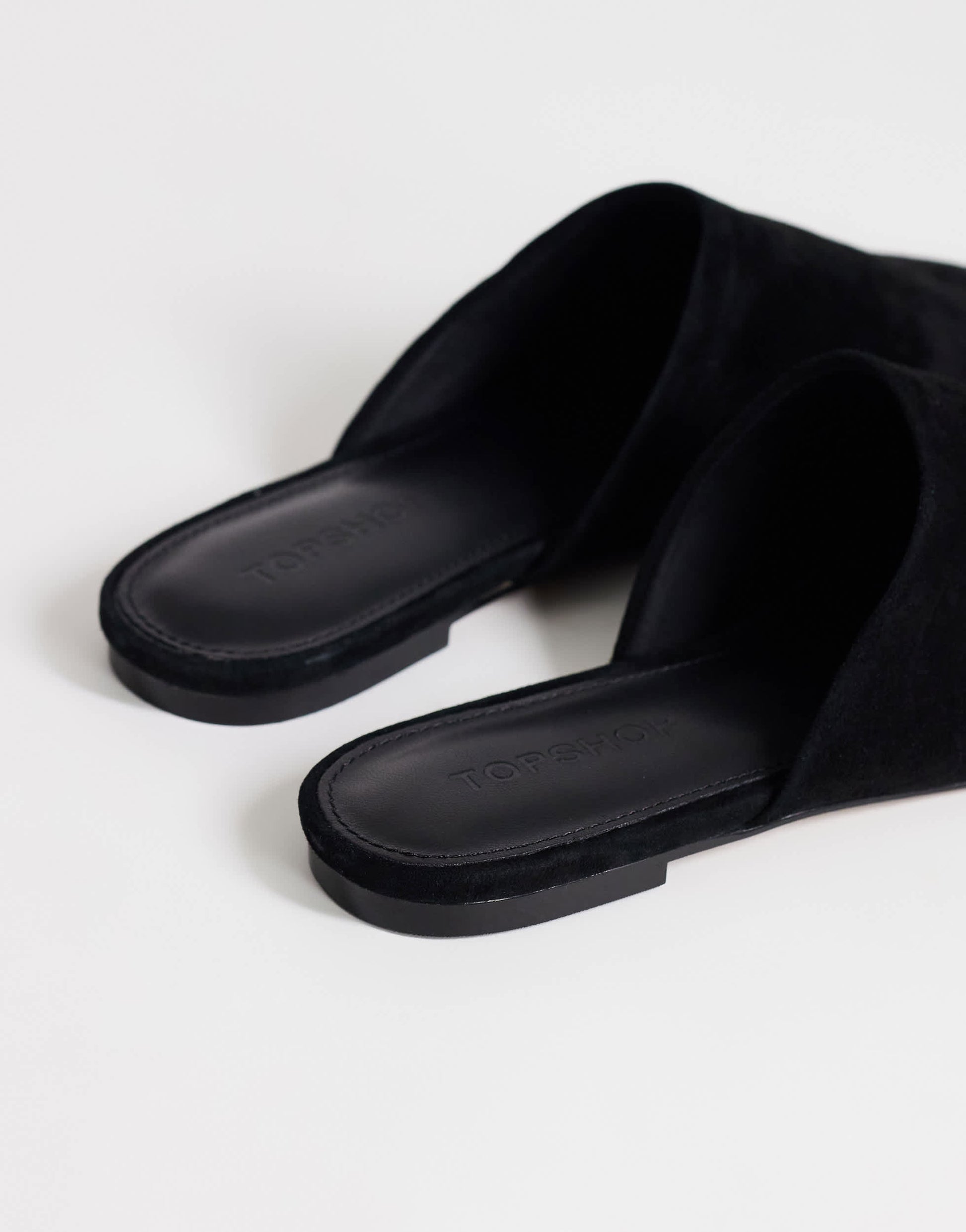 Topshop Lillie real suede round toe flat shoe in black