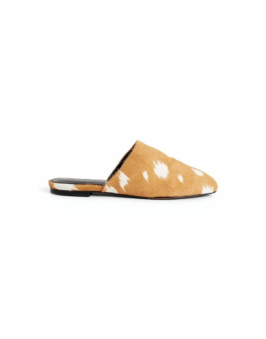 Topshop Lillie round toe flat shoe in deer print hair on real leather 