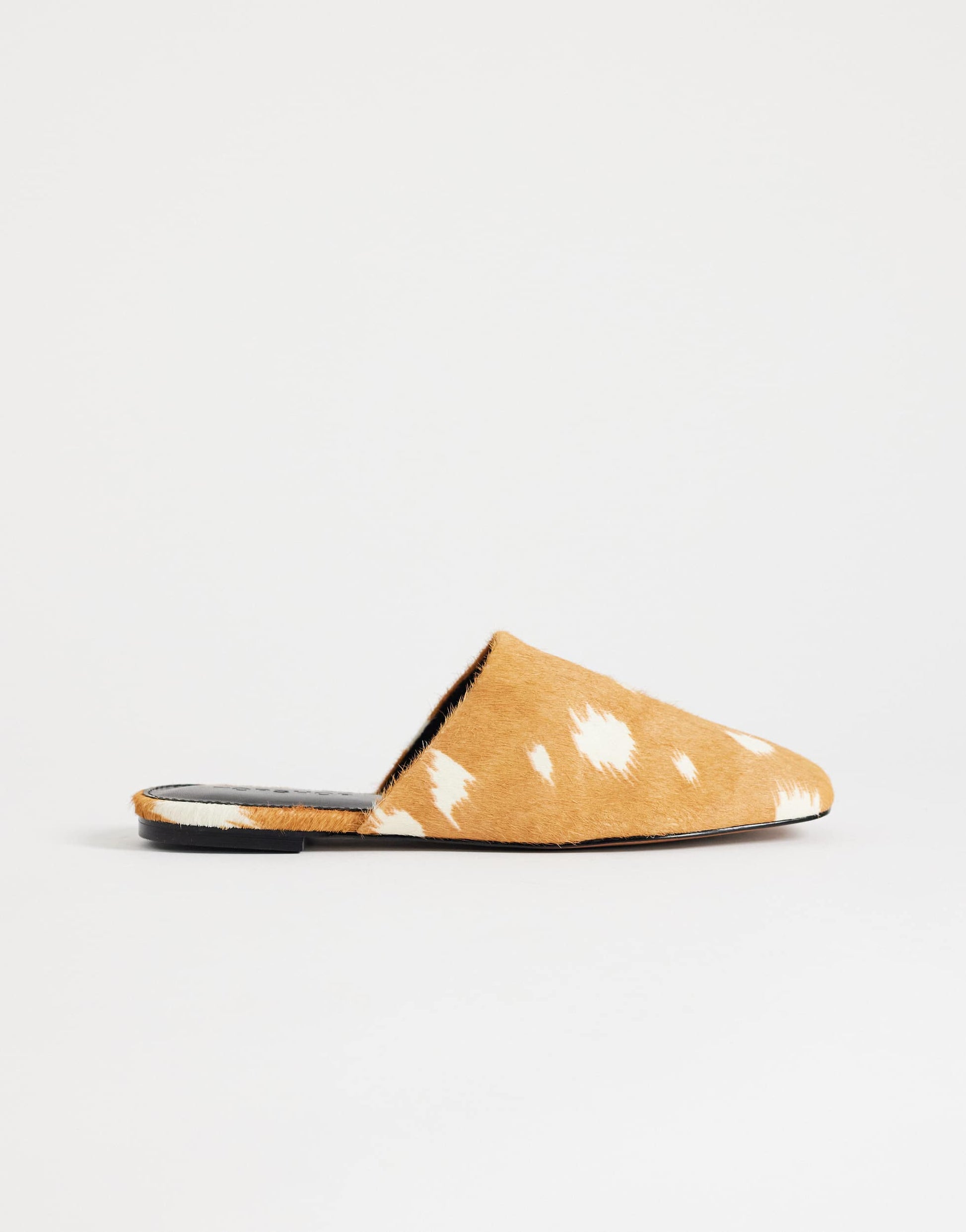 Topshop Lillie round toe flat shoe in deer print hair on real leather 