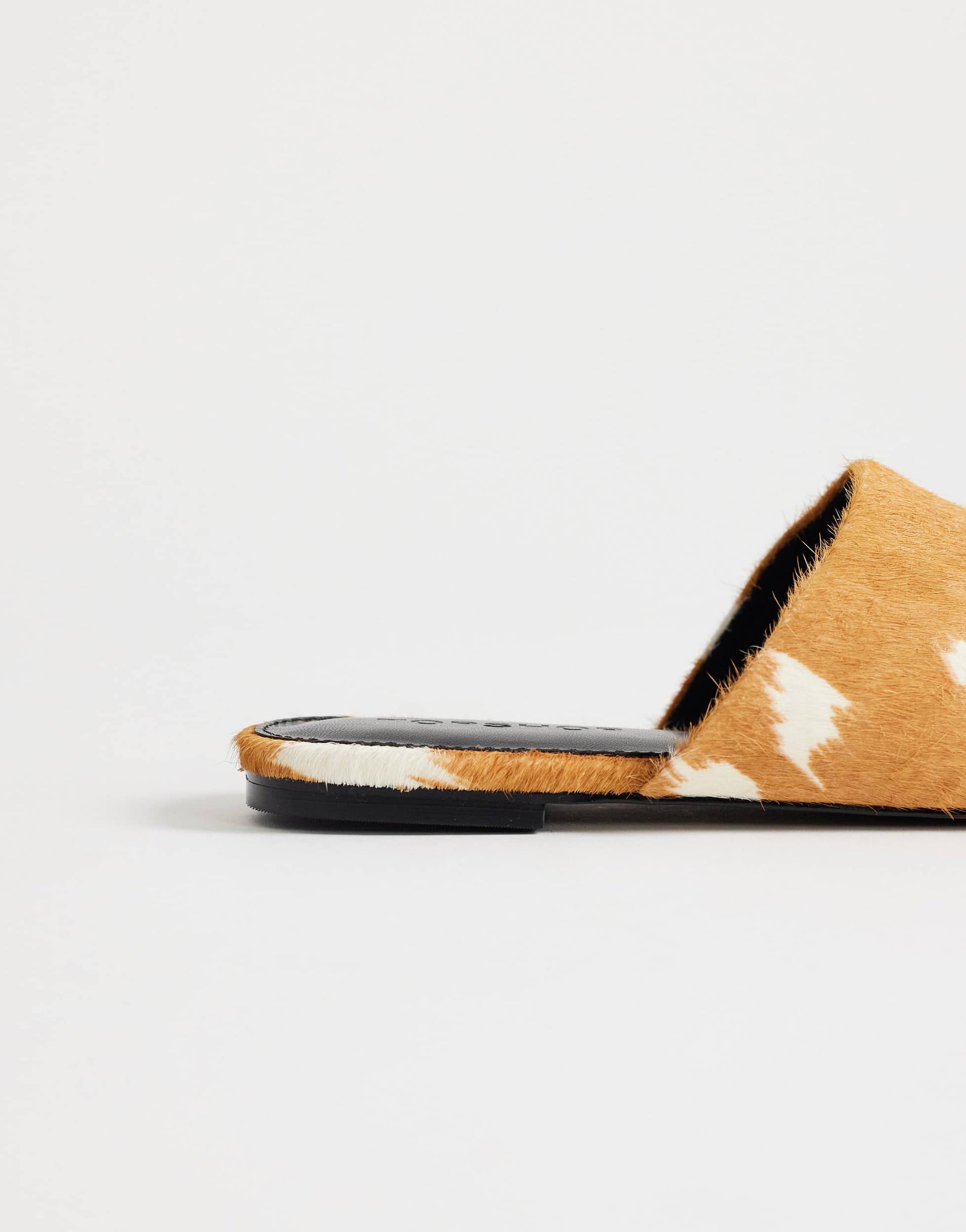 Topshop Lillie round toe flat shoe in deer print hair on real leather 