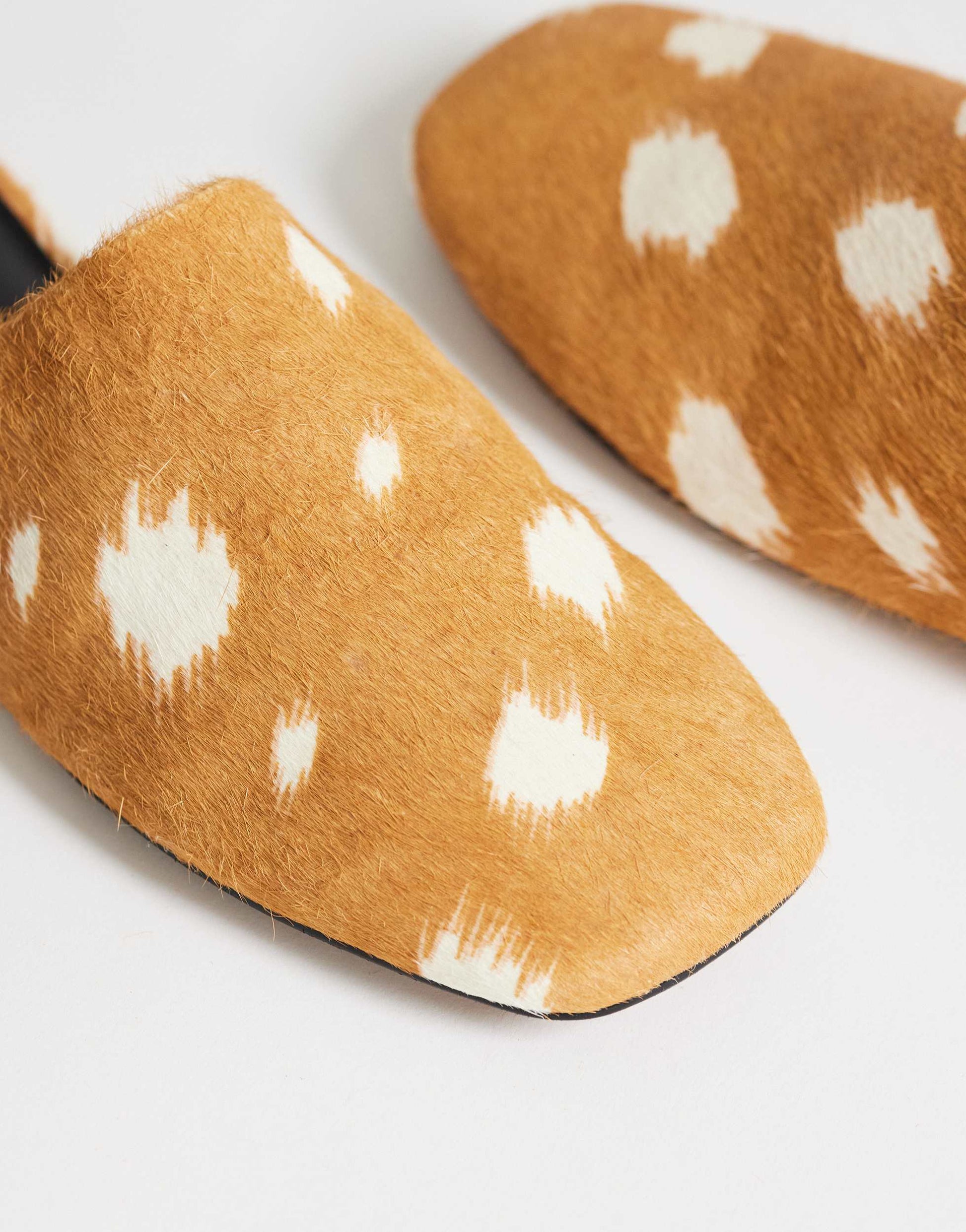 Topshop Lillie round toe flat shoe in deer print hair on real leather 