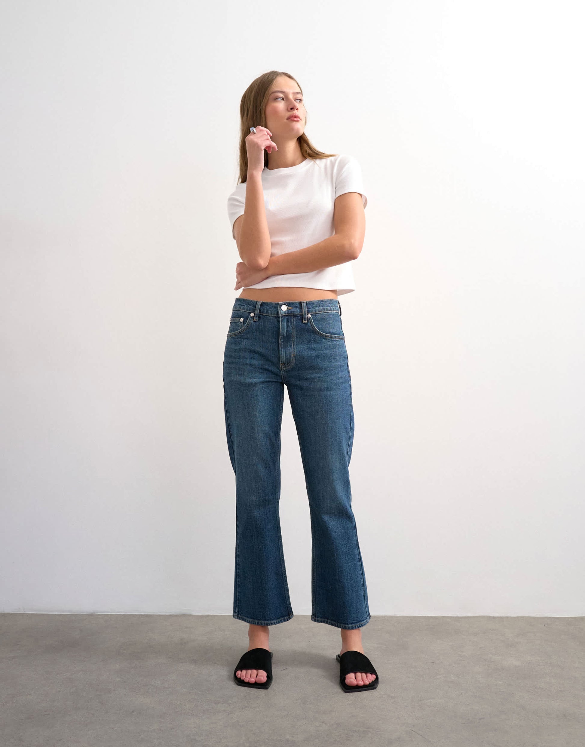 Topshop cropped kick flare jean in rich blue
