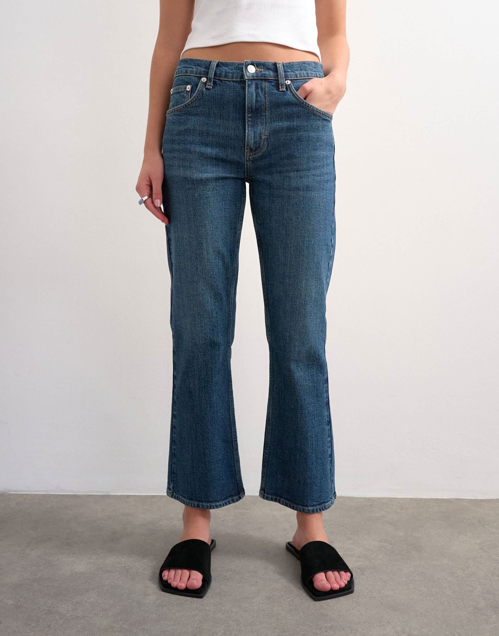 Topshop cropped kick flare jean in rich blue