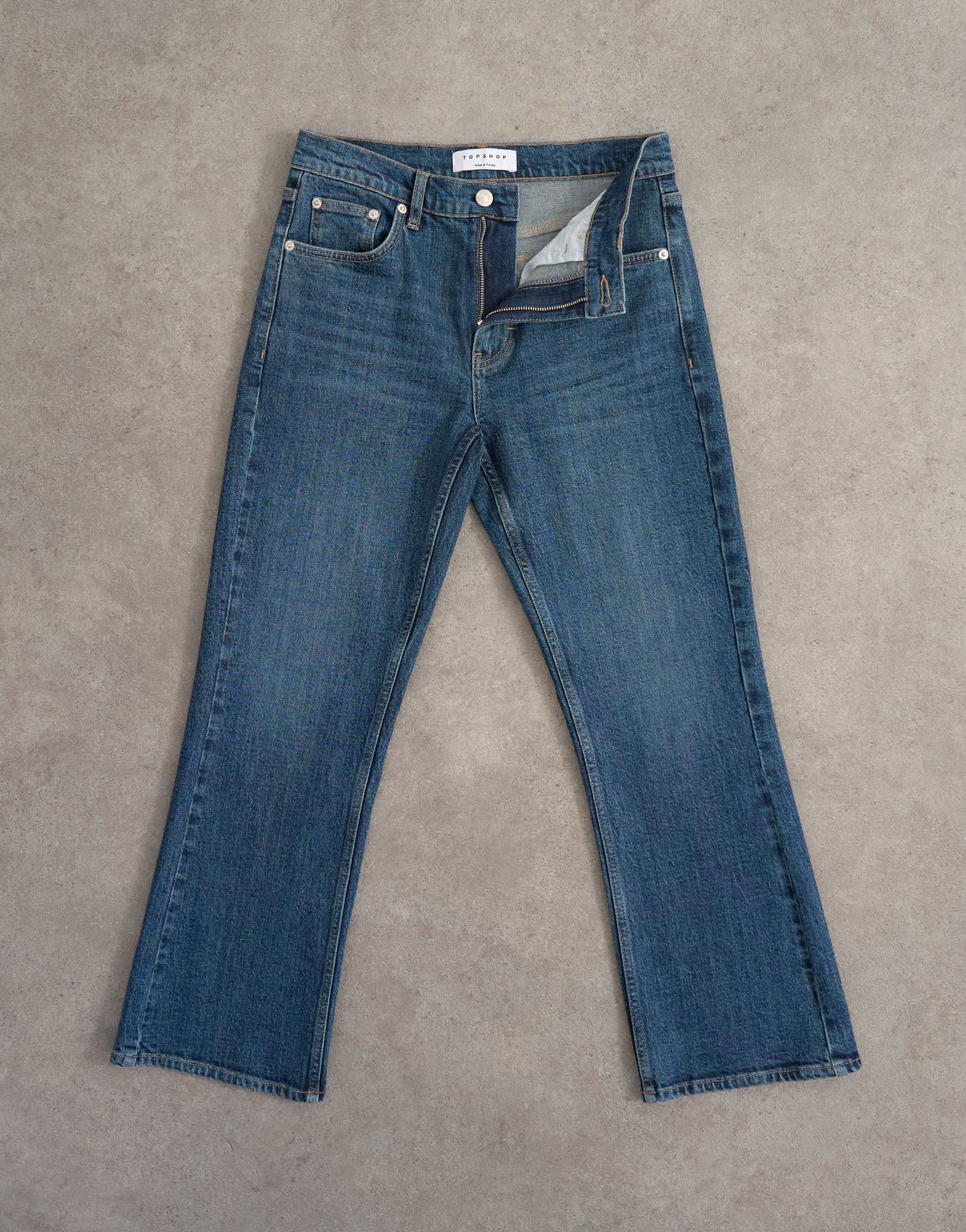 Topshop cropped kick flare jean in rich blue