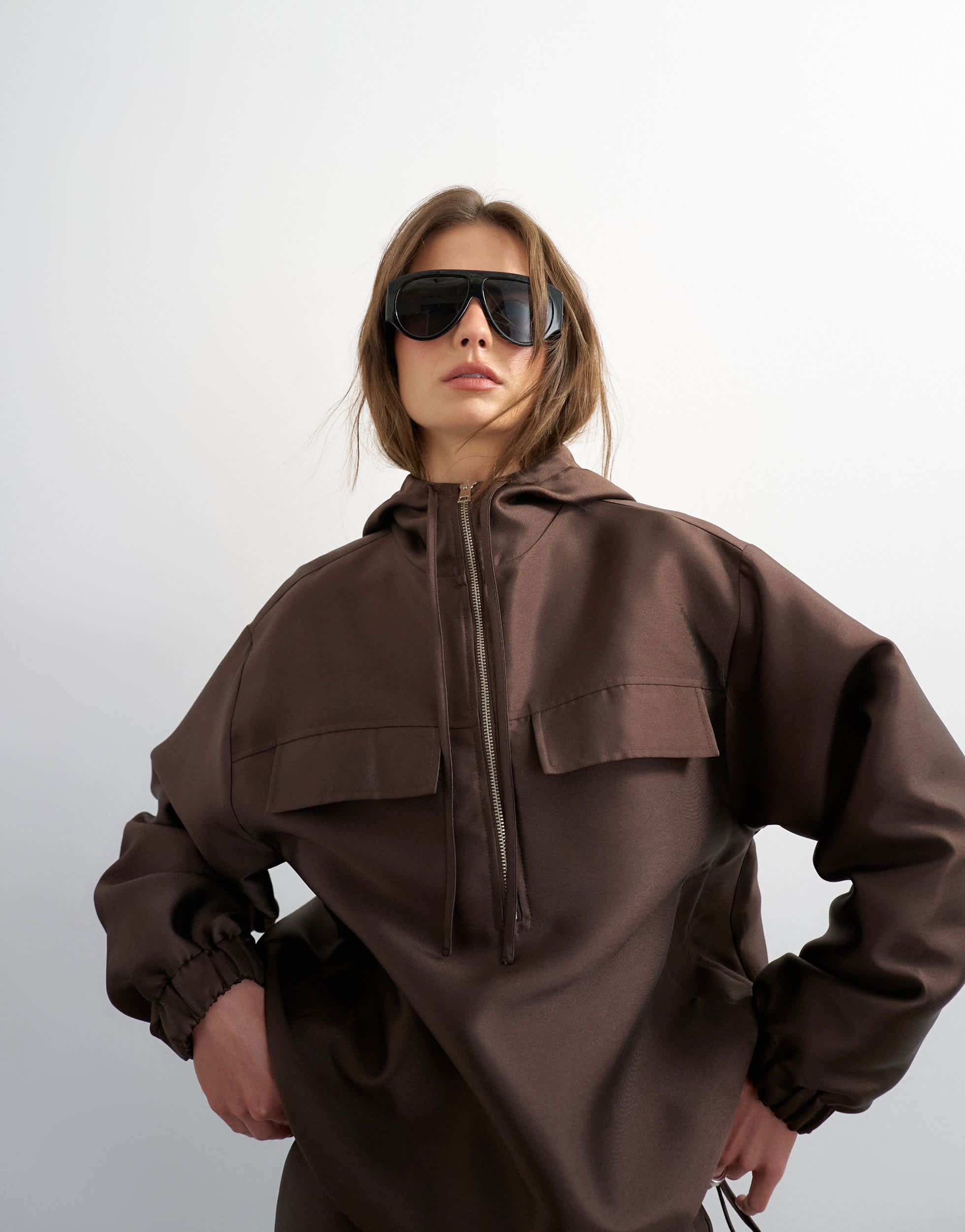 Topshop half zip bomber co ord in brown