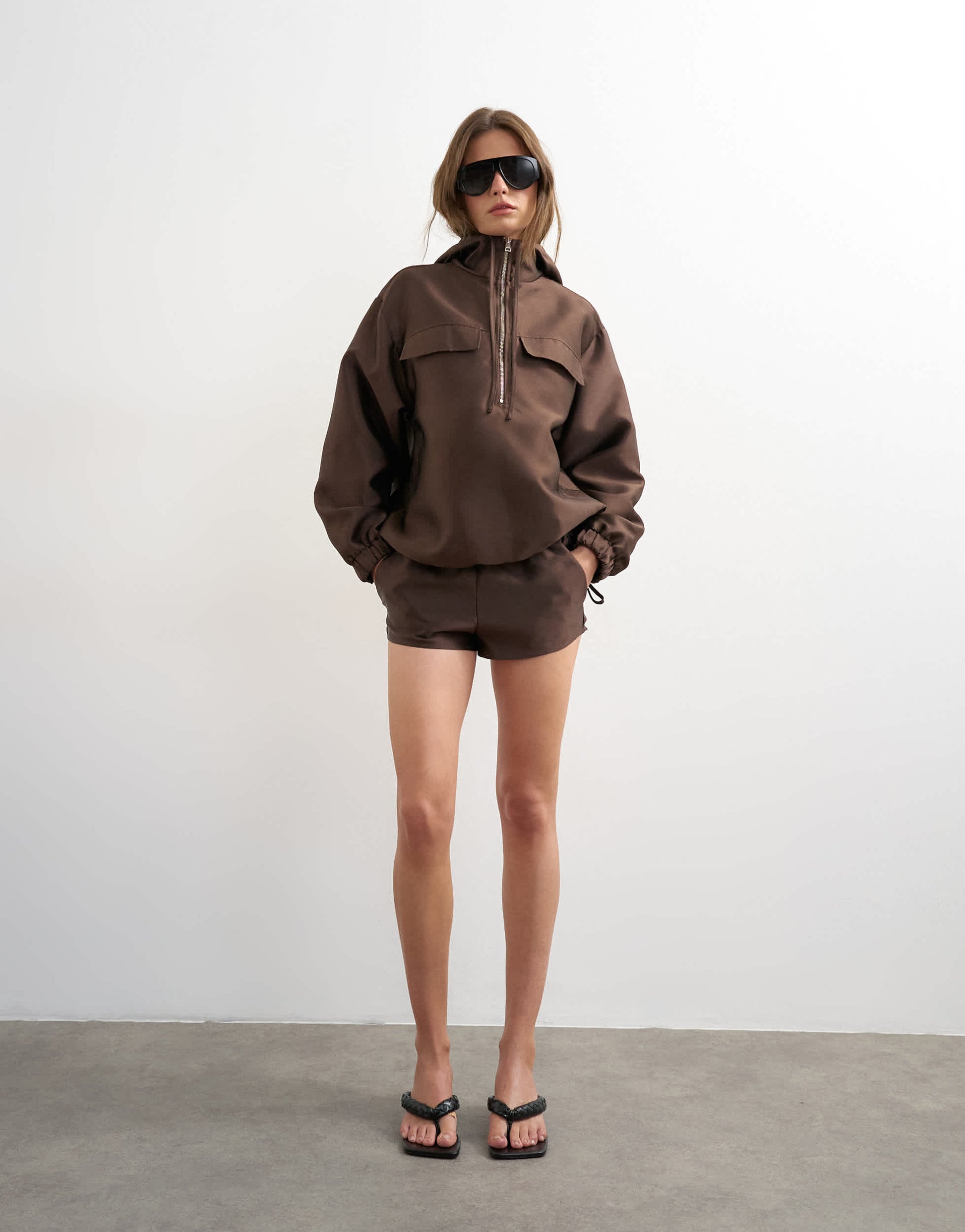 Topshop half zip bomber co ord in brown