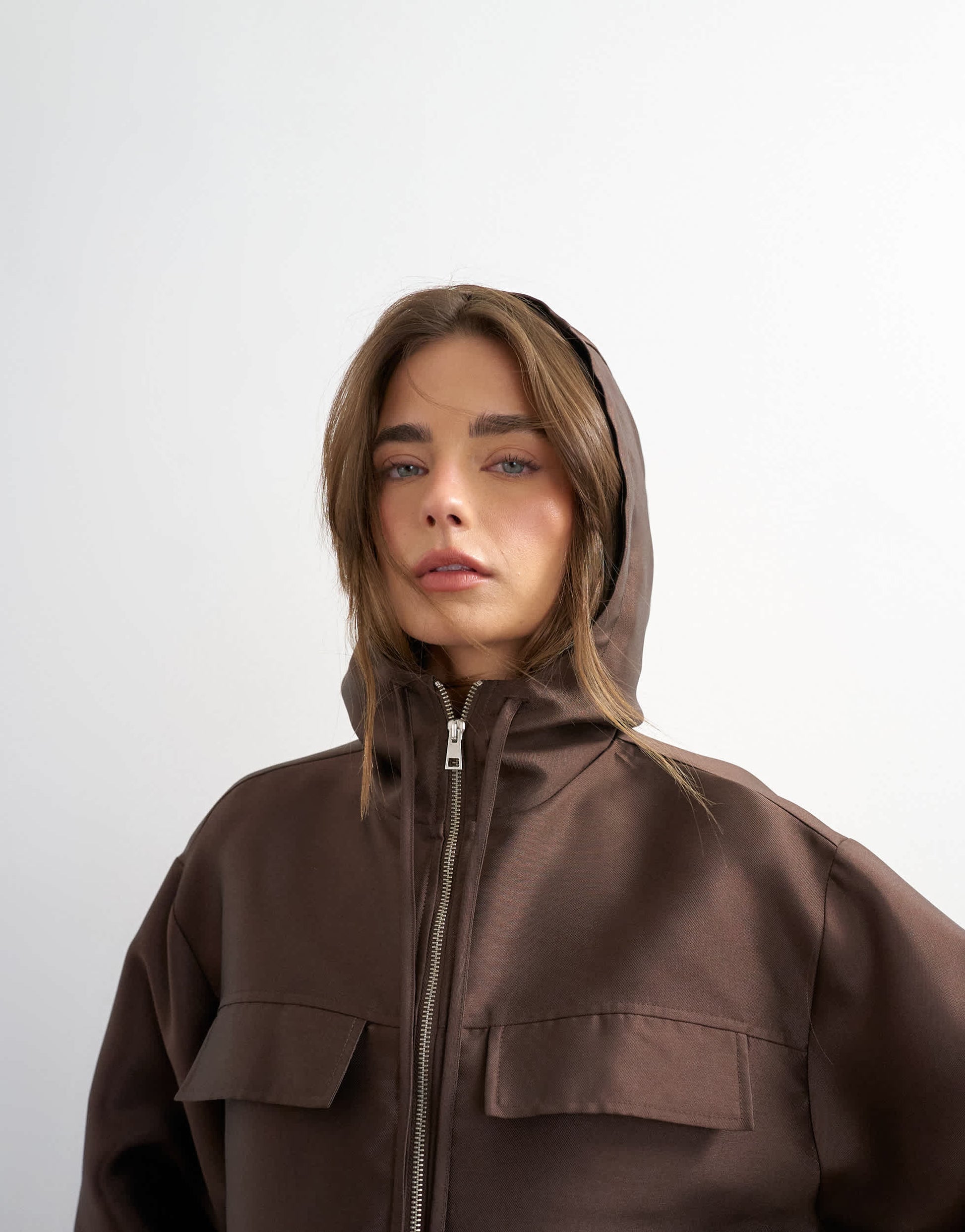Topshop half zip bomber co ord in brown